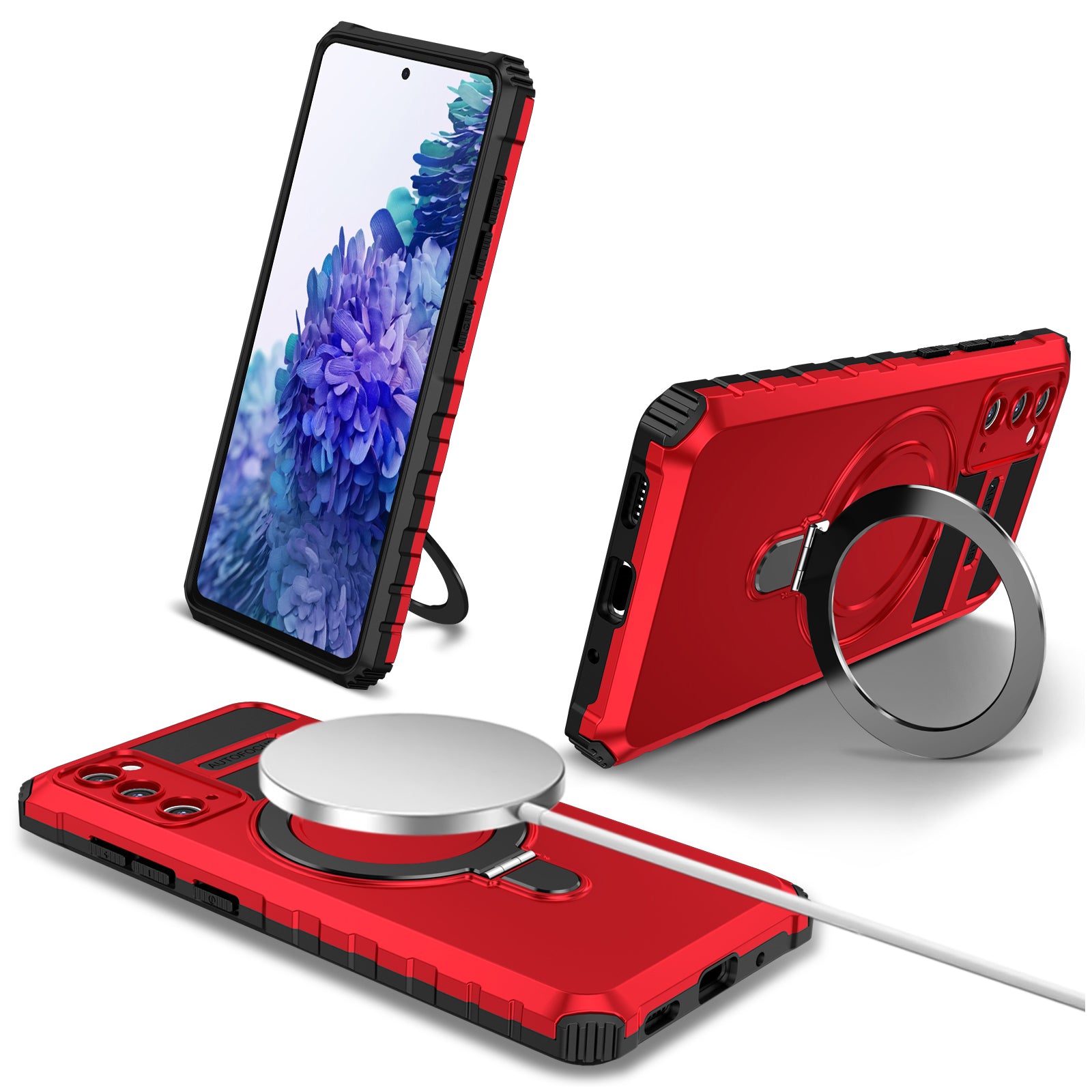 For Samsung Galaxy S20 FE 5G / S20 FE / S20 FE 2022 / S20 Lite Case PC+TPU Magnetic Kickstand Phone Cover - Red