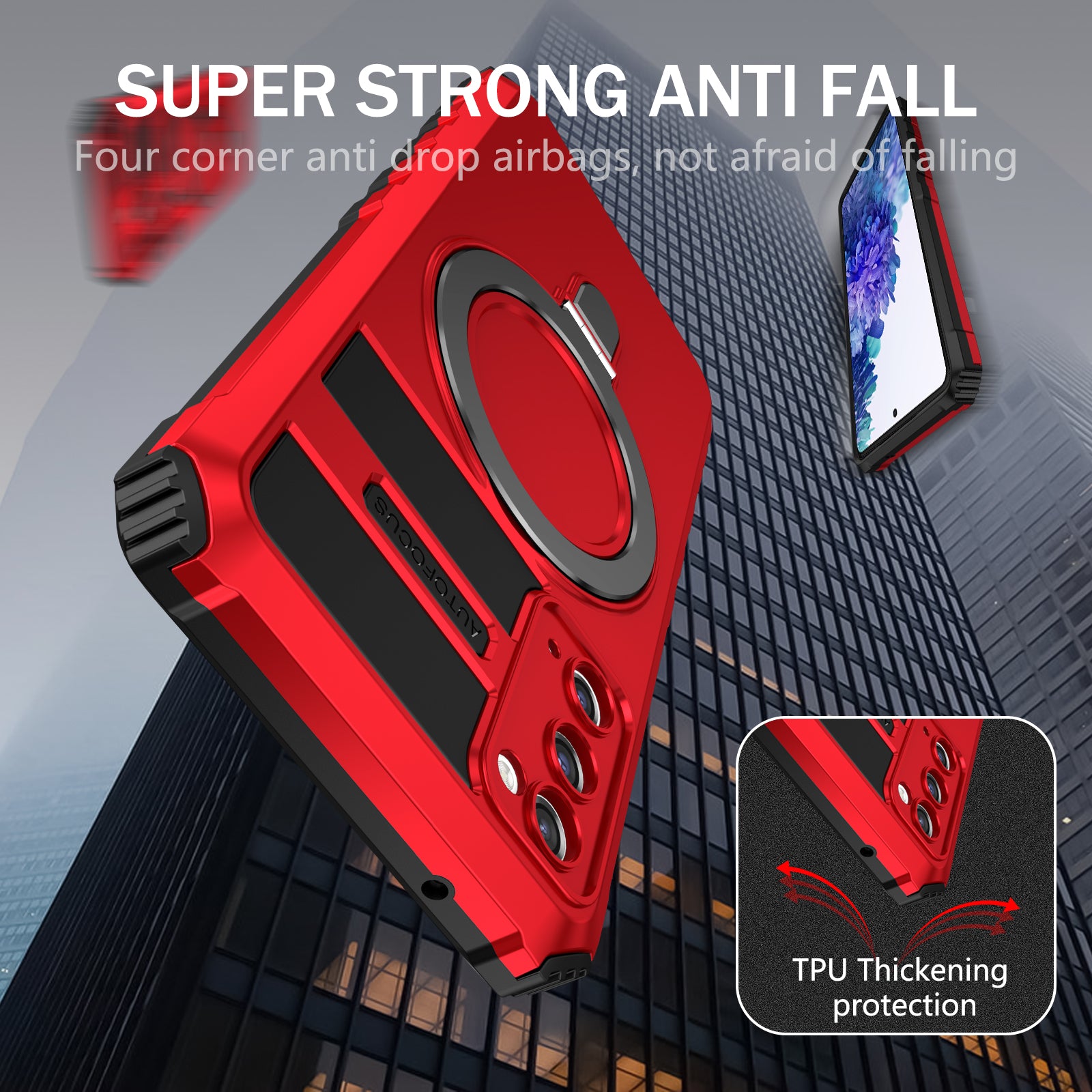 For Samsung Galaxy S20 FE 5G / S20 FE / S20 FE 2022 / S20 Lite Case PC+TPU Magnetic Kickstand Phone Cover - Red