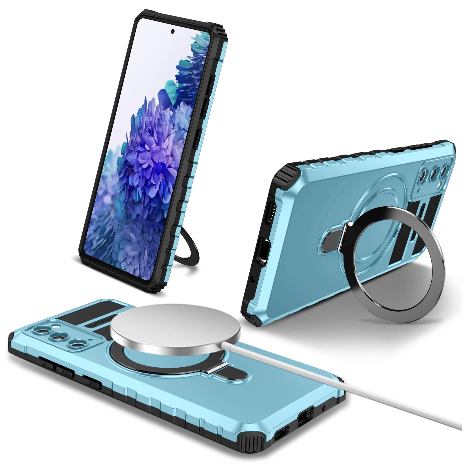 For Samsung Galaxy S20 FE 5G / S20 FE / S20 FE 2022 / S20 Lite Case PC+TPU Magnetic Kickstand Phone Cover - Baby Blue