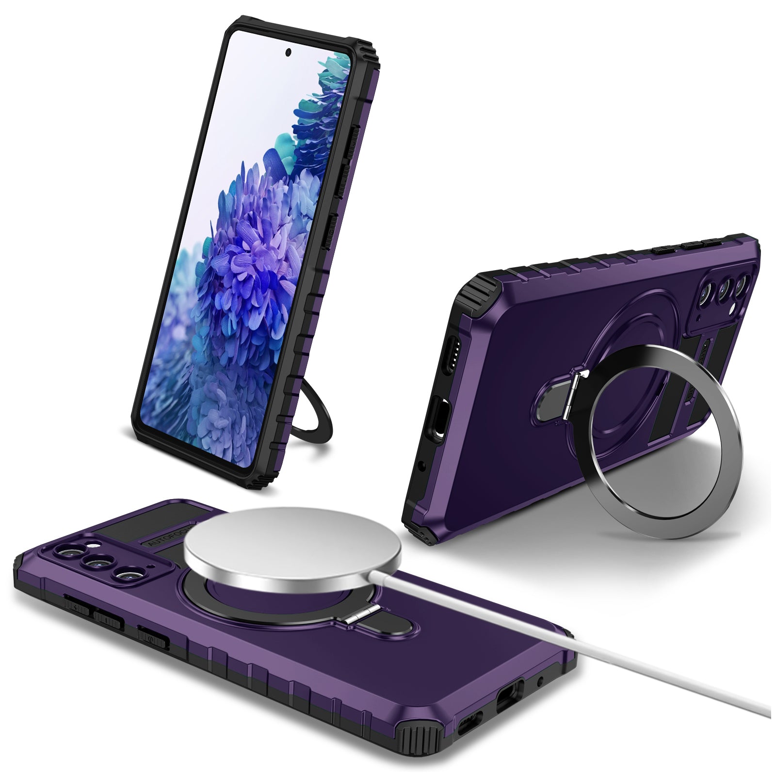 For Samsung Galaxy S20 FE 5G / S20 FE / S20 FE 2022 / S20 Lite Case PC+TPU Magnetic Kickstand Phone Cover - Purple