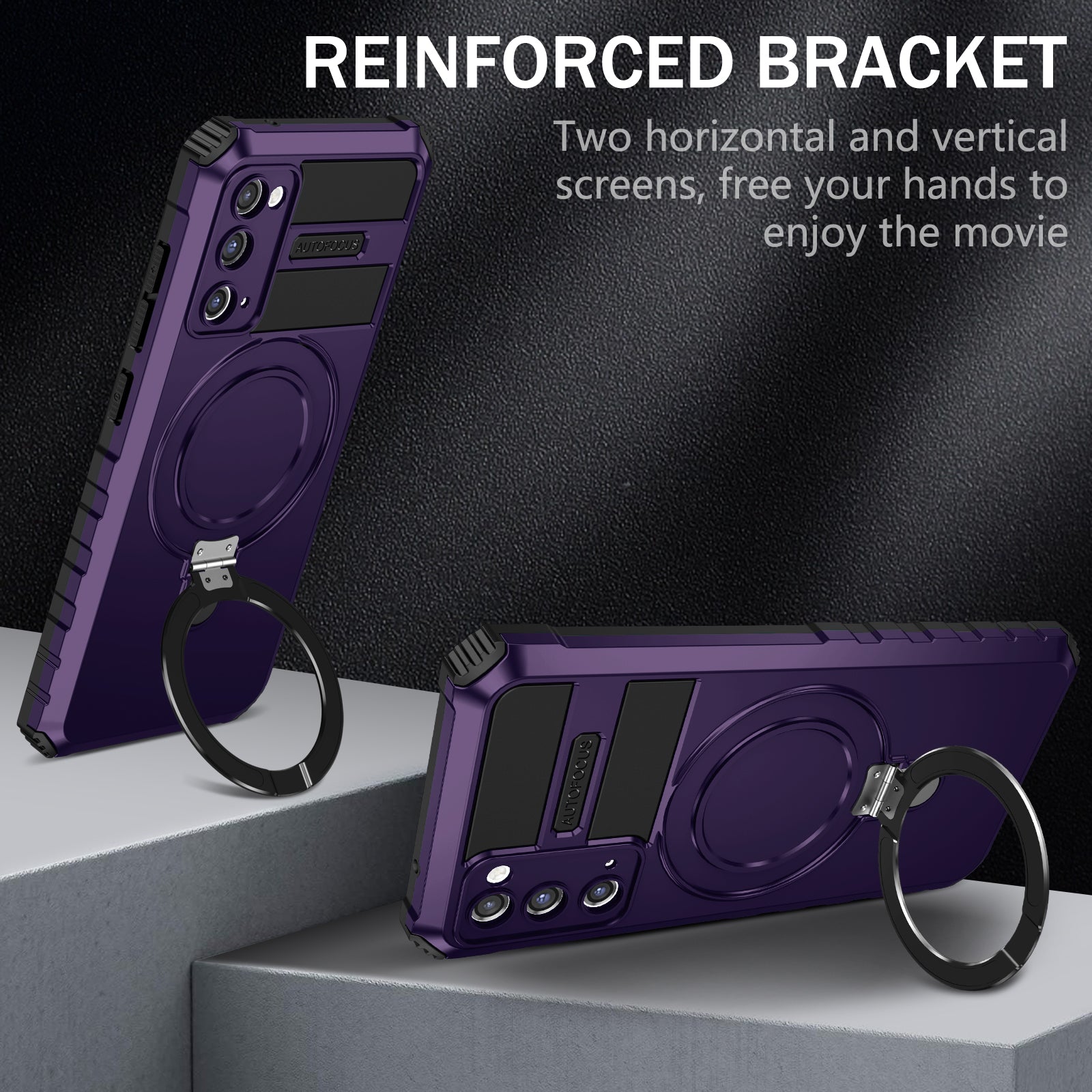 For Samsung Galaxy S20 FE 5G / S20 FE / S20 FE 2022 / S20 Lite Case PC+TPU Magnetic Kickstand Phone Cover - Purple