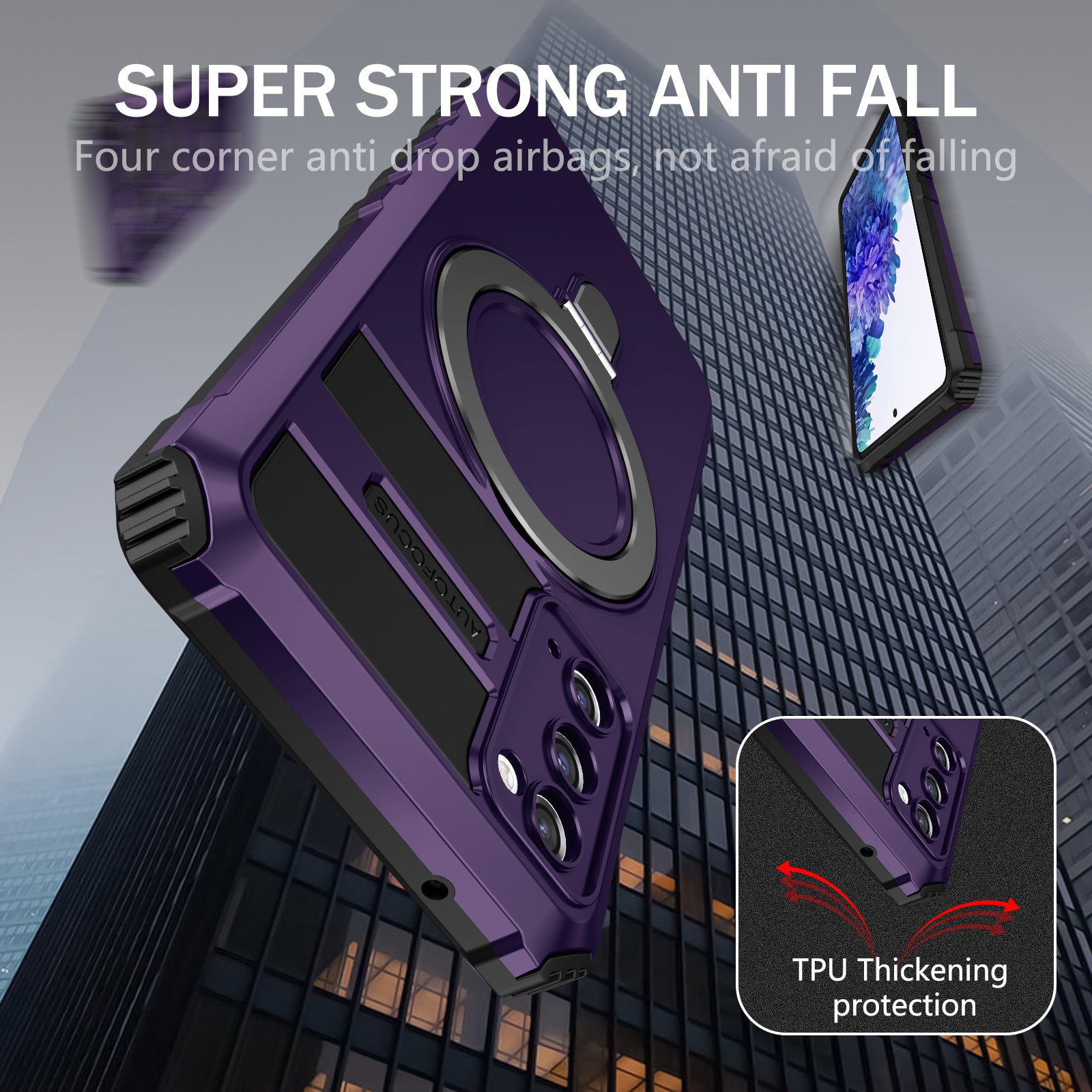 For Samsung Galaxy S20 FE 5G / S20 FE / S20 FE 2022 / S20 Lite Case PC+TPU Magnetic Kickstand Phone Cover - Purple