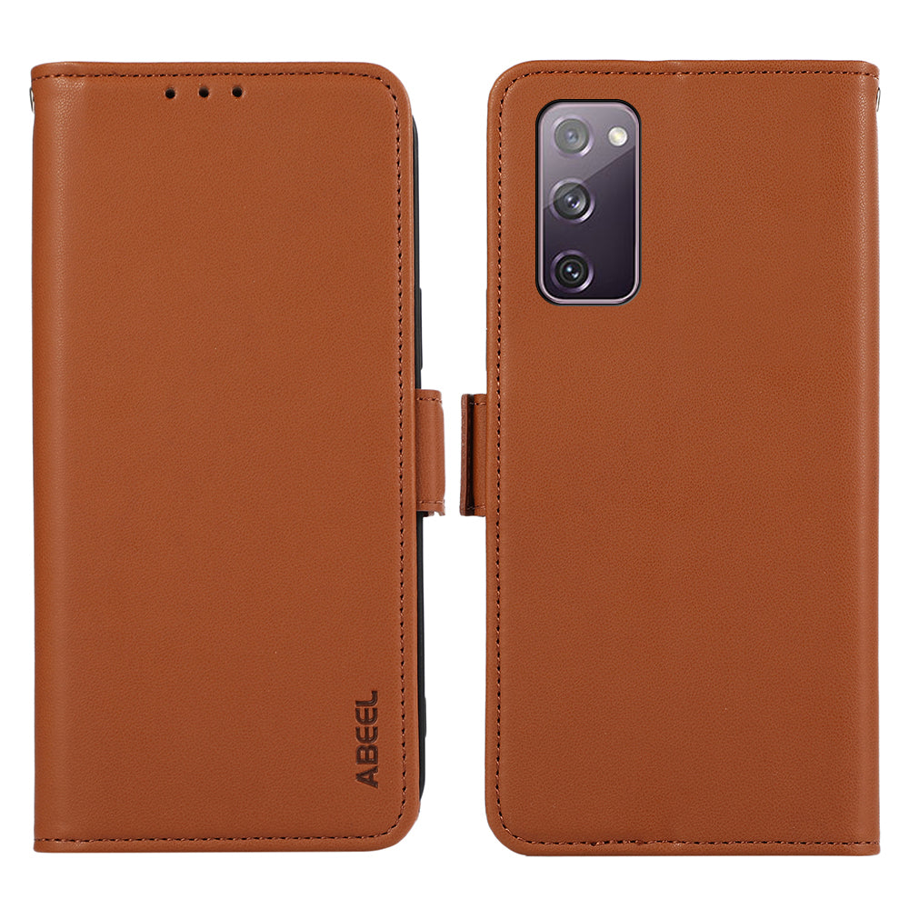 ABEEL For Samsung Galaxy S20 FE / S20 FE 5G / S20 FE 2022 / S20 Lite Case Leather RFID Blocking Wallet Phone Shell - Brown