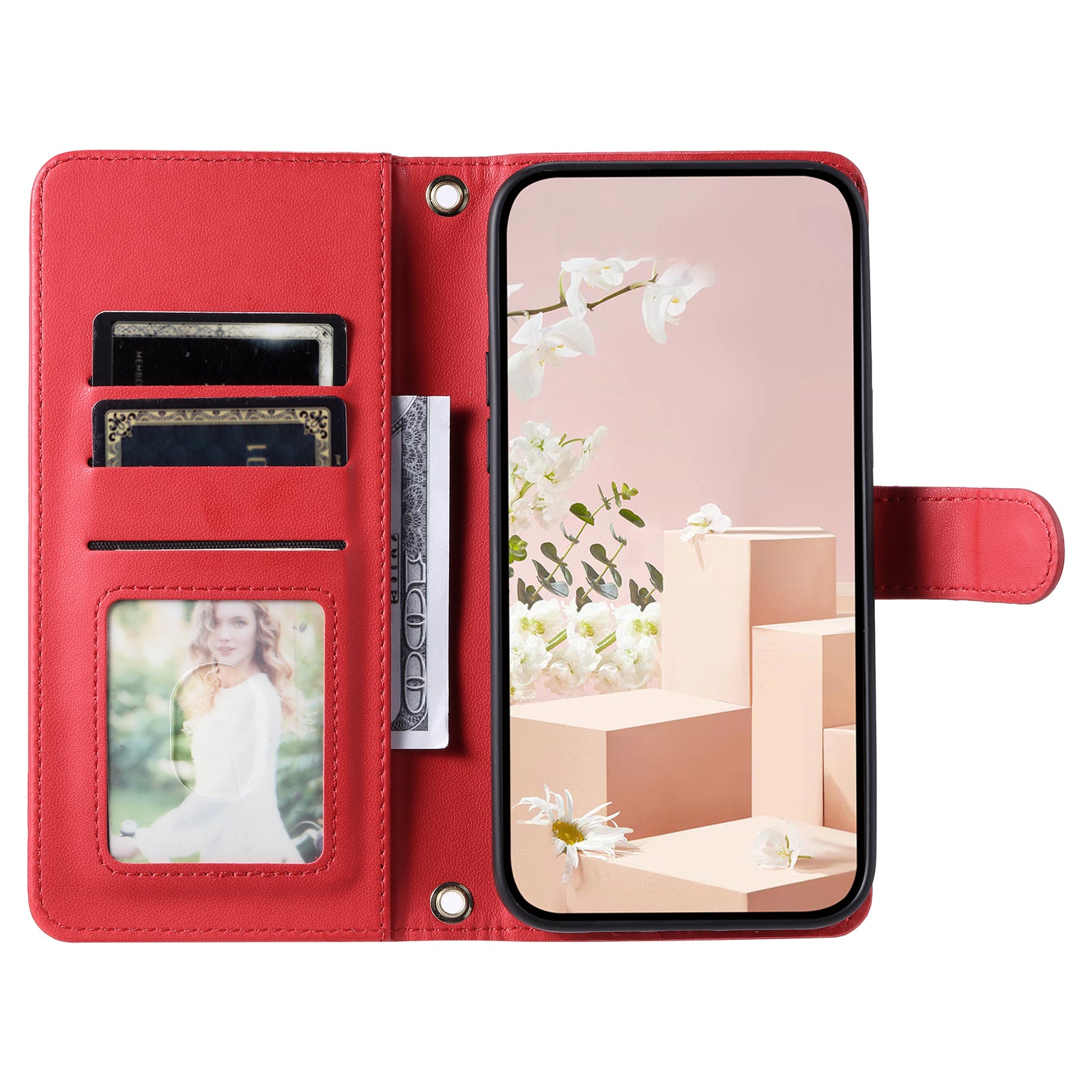 For vivo Y16 4G / Y56 5G / Y02s 4G Case Wallet Stand Flip Leather Phone Cover - Red