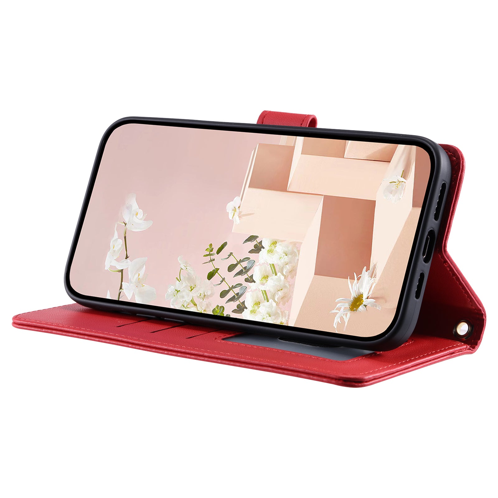 For vivo Y16 4G / Y56 5G / Y02s 4G Case Wallet Stand Flip Leather Phone Cover - Red