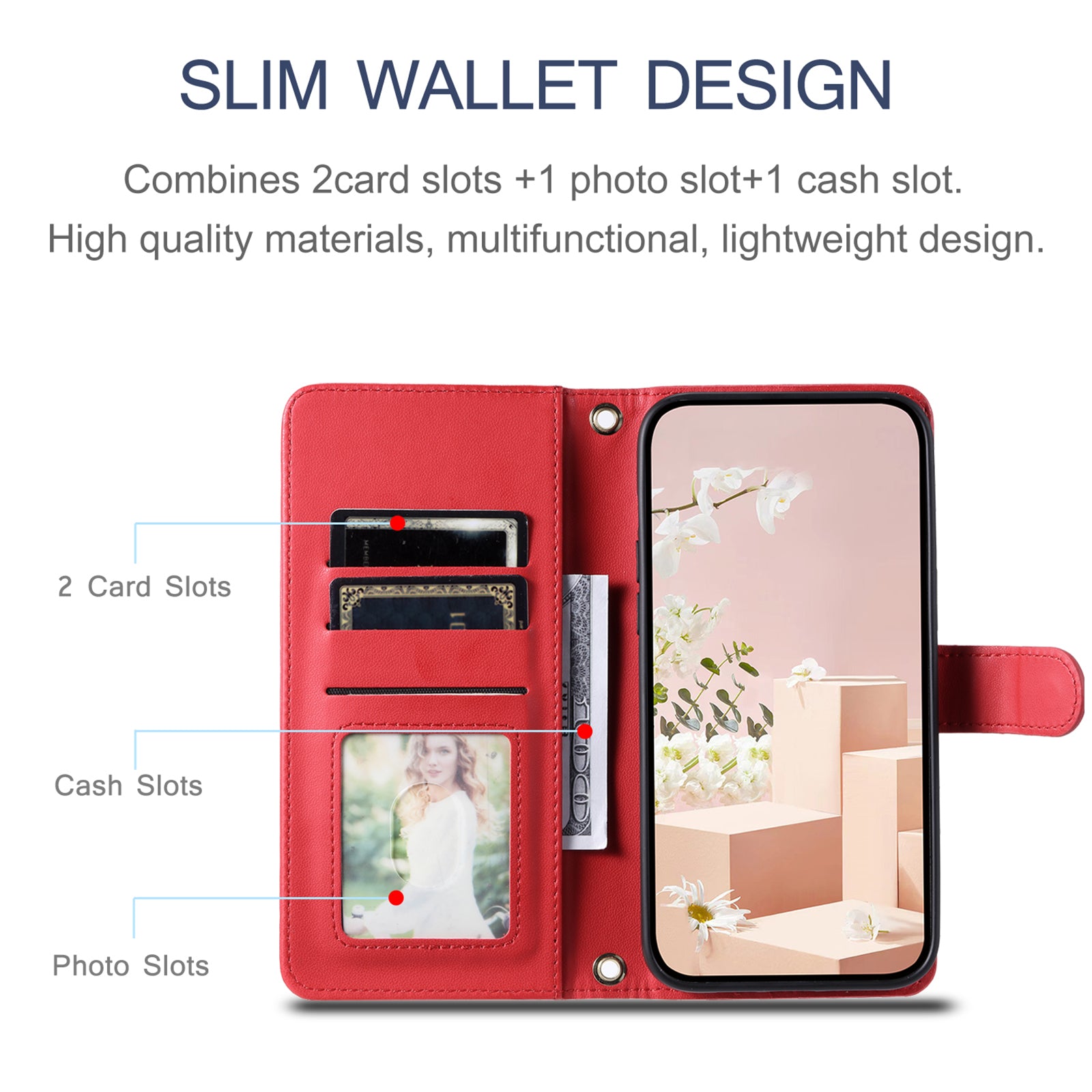 For vivo Y16 4G / Y56 5G / Y02s 4G Case Wallet Stand Flip Leather Phone Cover - Red