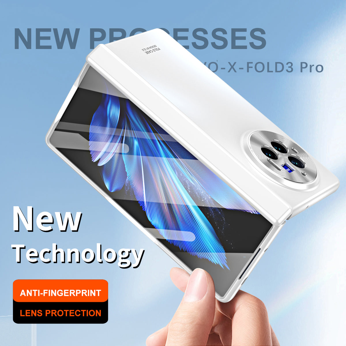 For vivo X Fold3 Pro Case PU Leather Coated PC Phone Cover with Tempered Glass Screen Film - White