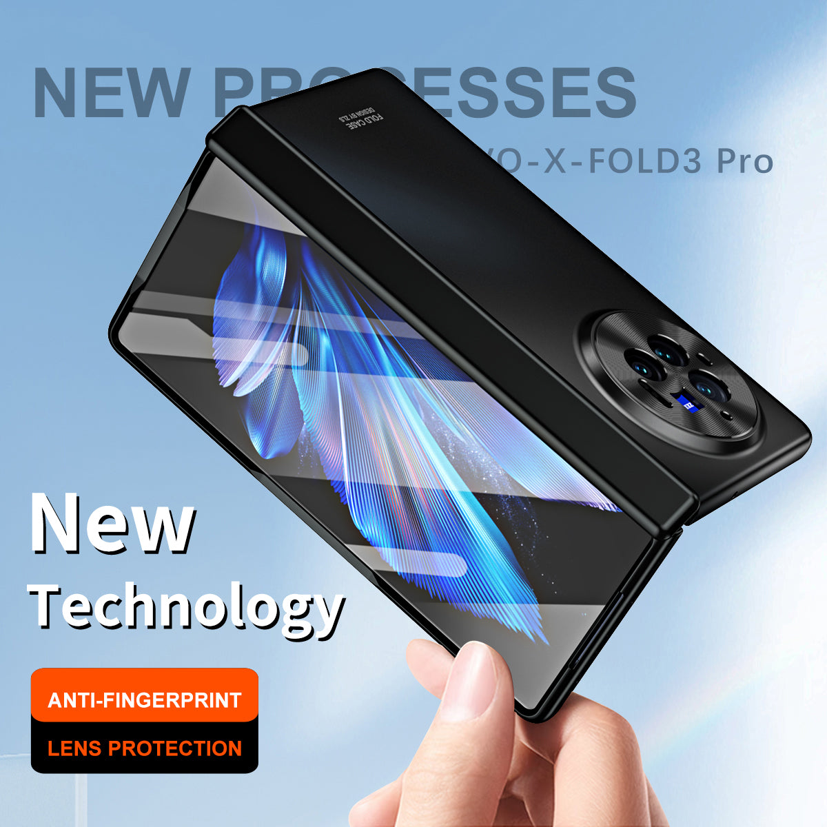 For vivo X Fold3 Pro Case PU Leather Coated PC Phone Cover with Tempered Glass Screen Film - Black