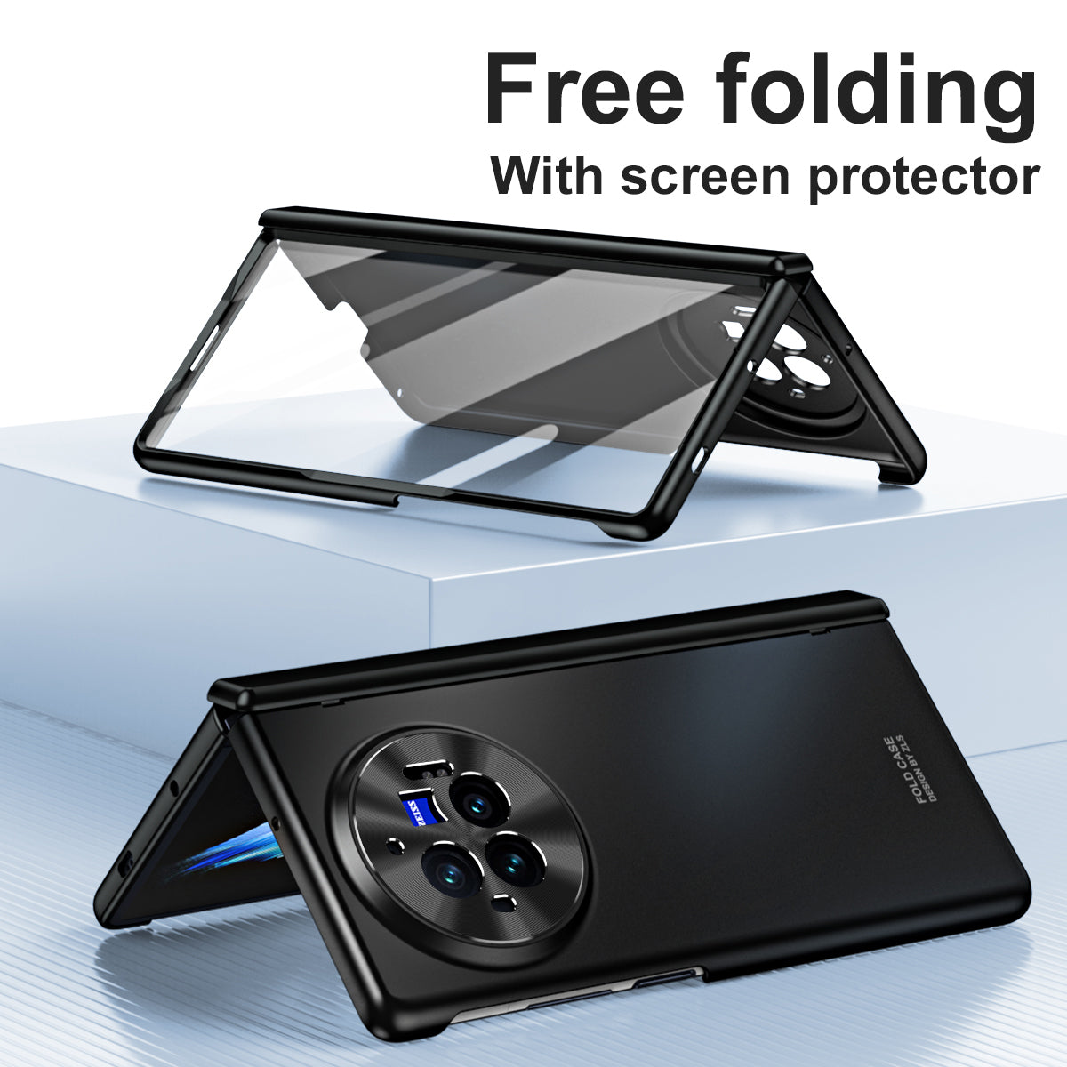For vivo X Fold3 Pro Case PU Leather Coated PC Phone Cover with Tempered Glass Screen Film - Transparent