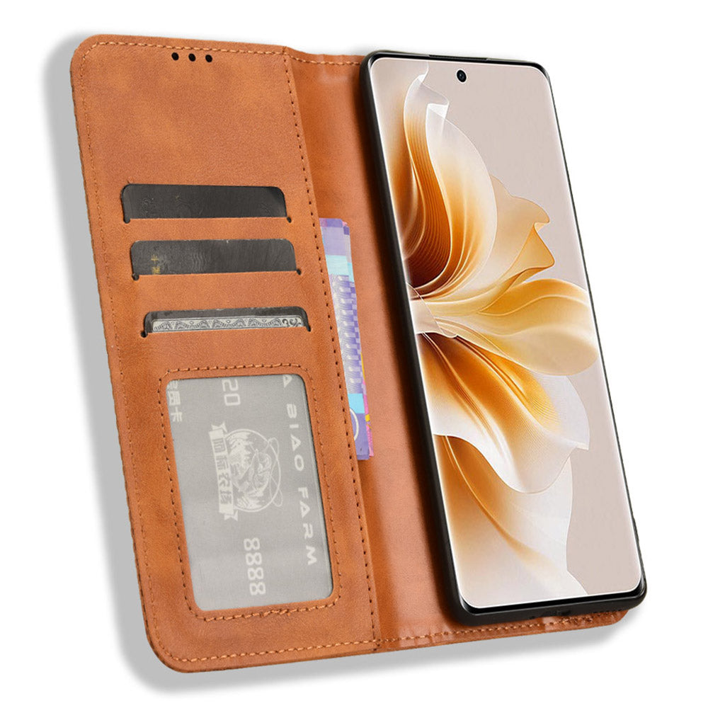 For Oppo F27 Pro 5G / Oppo F27 Pro+ 5G / A3 Pro (China) 5G Case Retro Leather Drop-Resistant Phone Wallet Cover - Brown