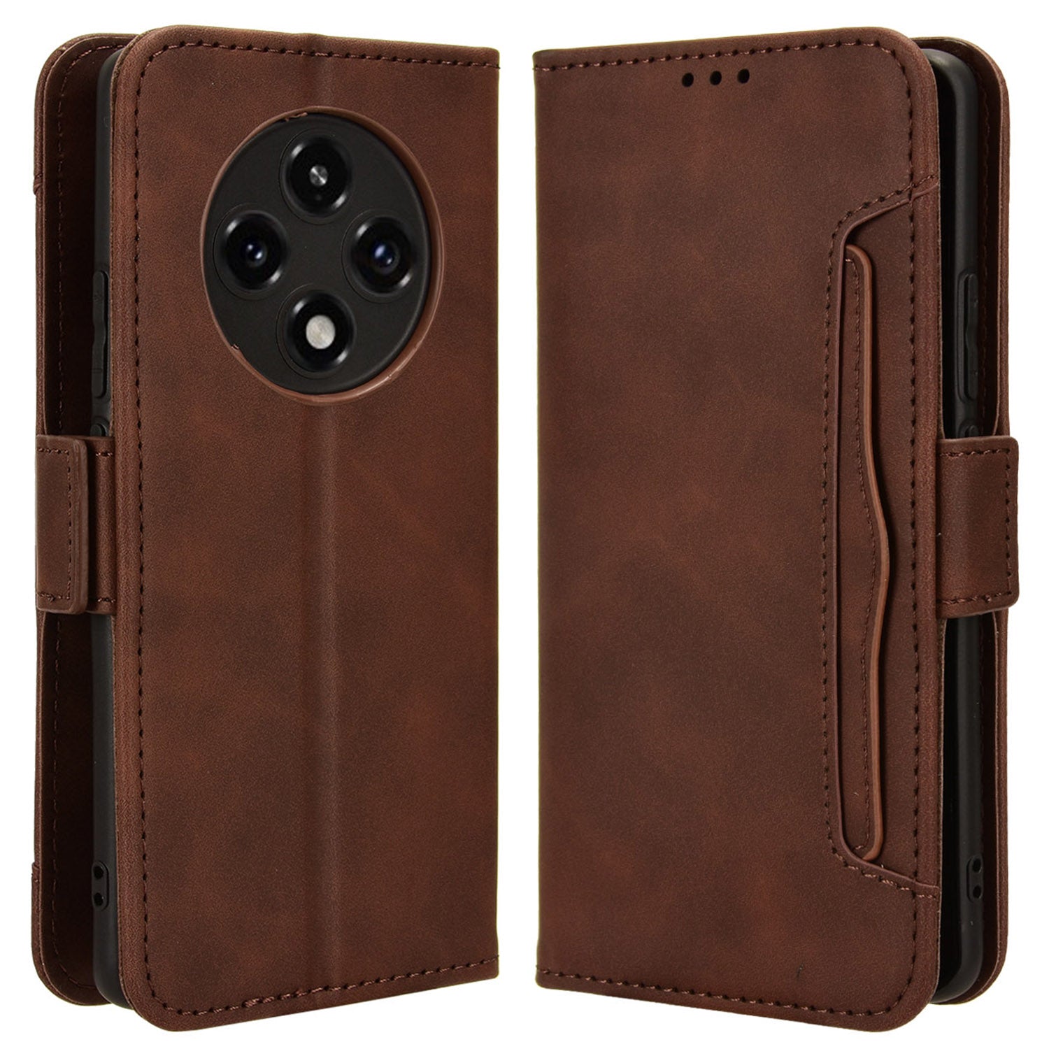 For Oppo F27 Pro 5G / Oppo F27 Pro+ 5G / A3 Pro (China) 5G Case Multiple Card Slots Shockproof Leather Folio Phone Cover - Brown