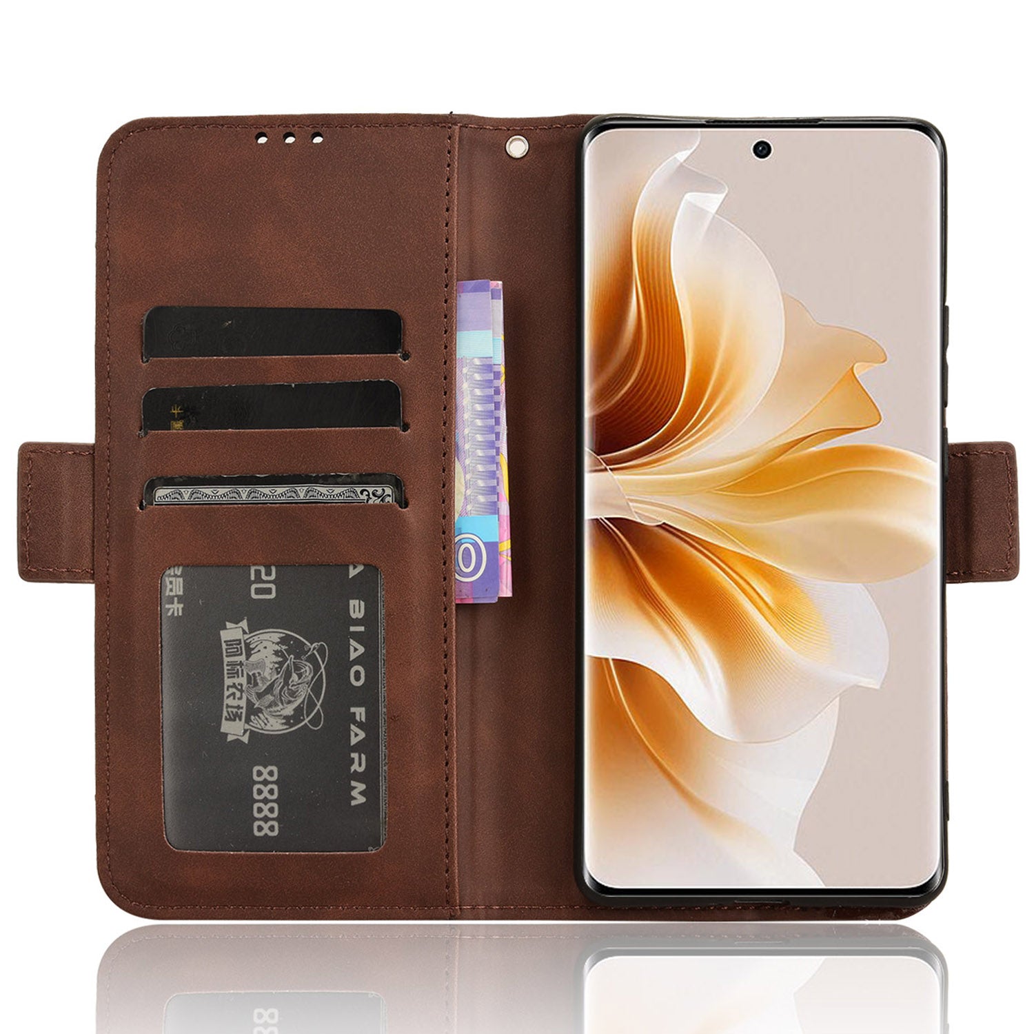 For Oppo F27 Pro 5G / Oppo F27 Pro+ 5G / A3 Pro (China) 5G Case Multiple Card Slots Shockproof Leather Folio Phone Cover - Brown