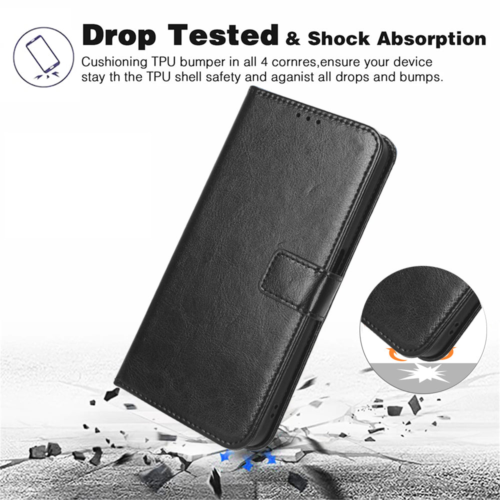 For Oppo F27 Pro 5G / Oppo F27 Pro+ 5G / A3 Pro (China) 5G Wallet Case Card Slots Leather Phone Cover Crazy Horse Texture - Black