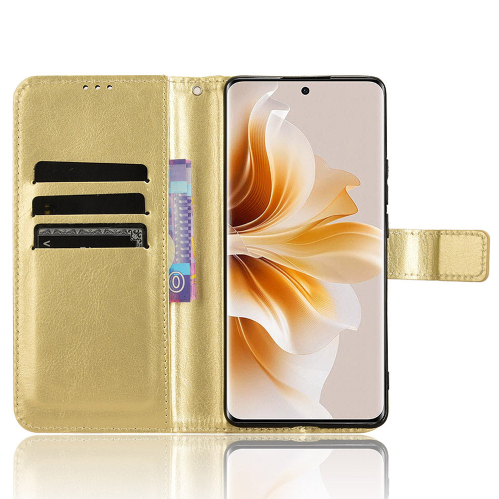 For Oppo F27 Pro 5G / Oppo F27 Pro+ 5G / A3 Pro (China) 5G Wallet Case Card Slots Leather Phone Cover Crazy Horse Texture - Gold