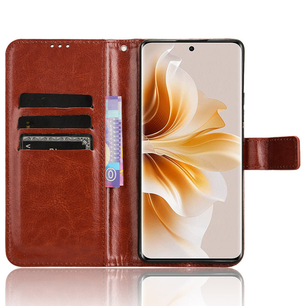 For Oppo F27 Pro 5G / Oppo F27 Pro+ 5G / A3 Pro (China) 5G Wallet Case Card Slots Leather Phone Cover Crazy Horse Texture - Brown