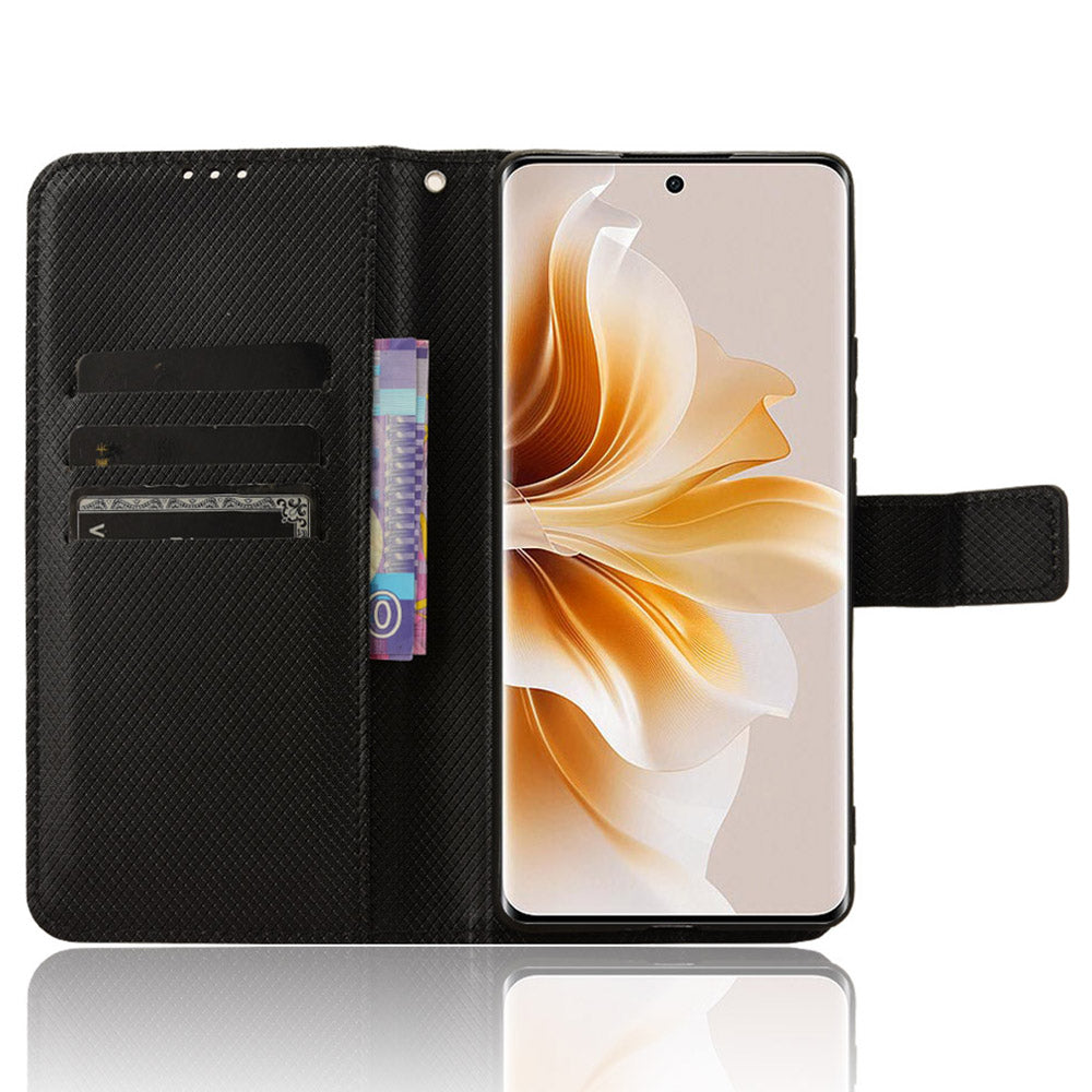 For Oppo F27 Pro 5G / Oppo F27 Pro+ 5G / A3 Pro (China) 5G Case Diamond Texture PU Leather Wallet Phone Cover TPU Inner Shell - Black