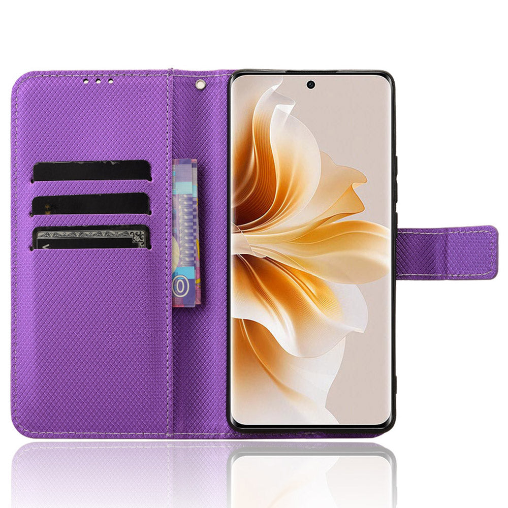 For Oppo F27 Pro 5G / Oppo F27 Pro+ 5G / A3 Pro (China) 5G Case Diamond Texture PU Leather Wallet Phone Cover TPU Inner Shell - Purple