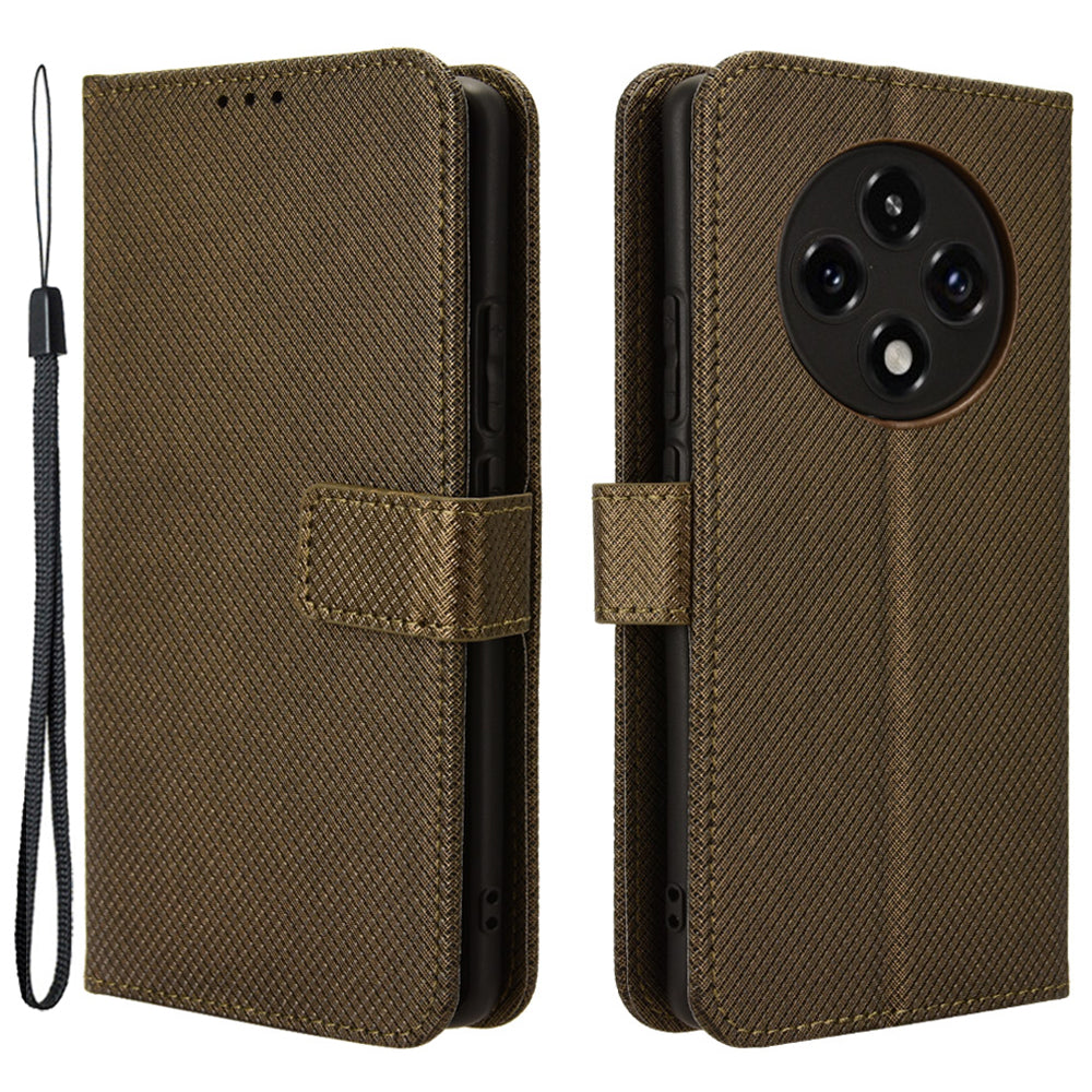 For Oppo F27 Pro 5G / Oppo F27 Pro+ 5G / A3 Pro (China) 5G Case Diamond Texture PU Leather Wallet Phone Cover TPU Inner Shell - Brown