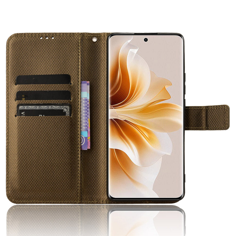 For Oppo F27 Pro 5G / Oppo F27 Pro+ 5G / A3 Pro (China) 5G Case Diamond Texture PU Leather Wallet Phone Cover TPU Inner Shell - Brown