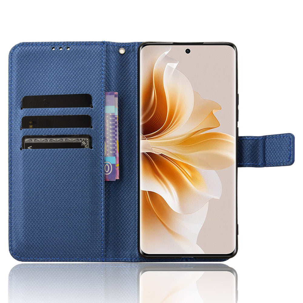 For Oppo F27 Pro 5G / Oppo F27 Pro+ 5G / A3 Pro (China) 5G Case Diamond Texture PU Leather Wallet Phone Cover TPU Inner Shell - Blue