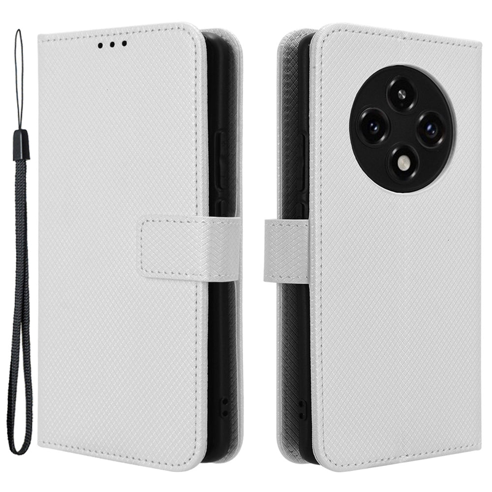 For Oppo F27 Pro 5G / Oppo F27 Pro+ 5G / A3 Pro (China) 5G Case Diamond Texture PU Leather Wallet Phone Cover TPU Inner Shell - White