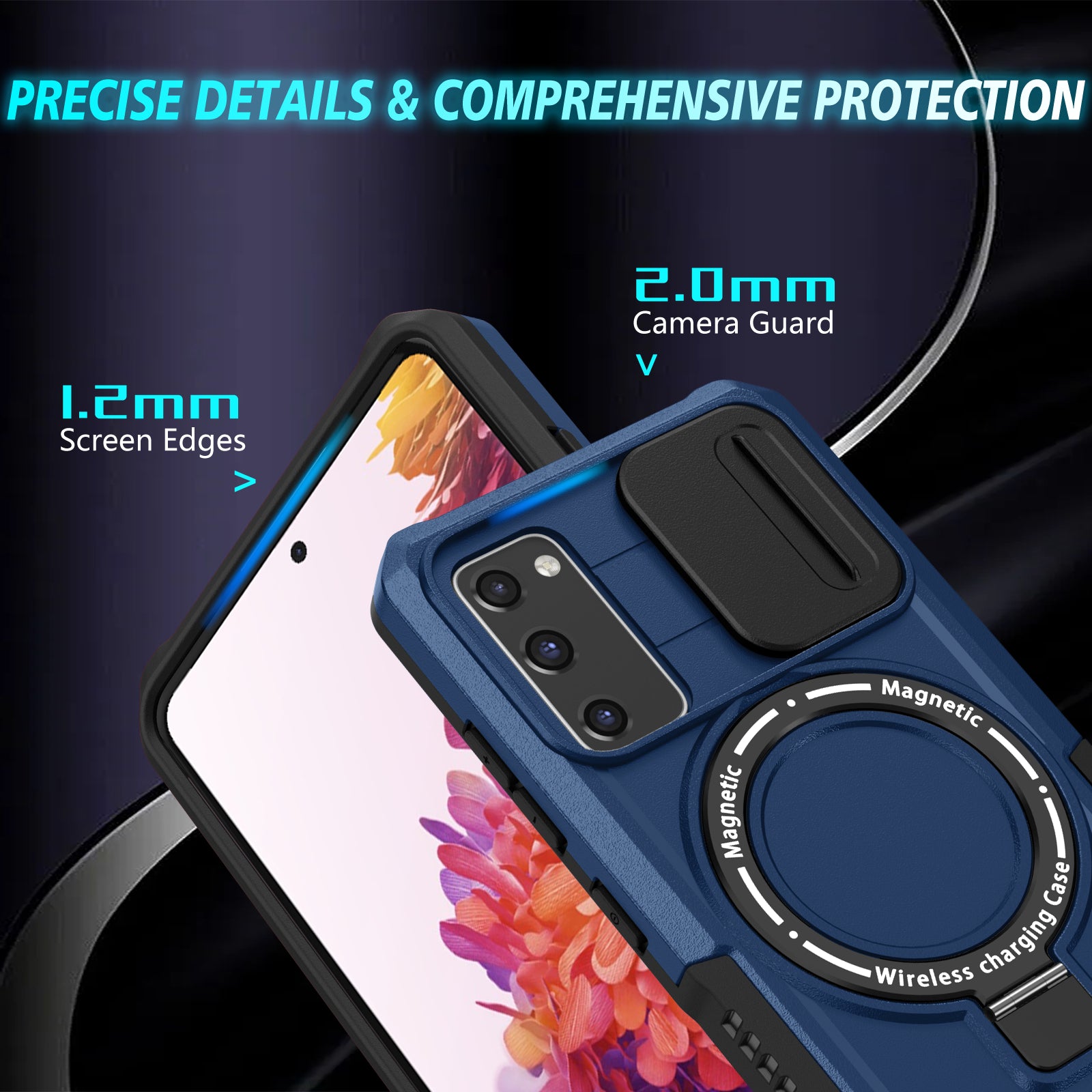 For Samsung Galaxy S20 FE 4G / FE 5G / S20 Lite / S20 FE 2022 Magnetic Case PC+TPU Phone Shell with Slide Camera Lid - Sapphire