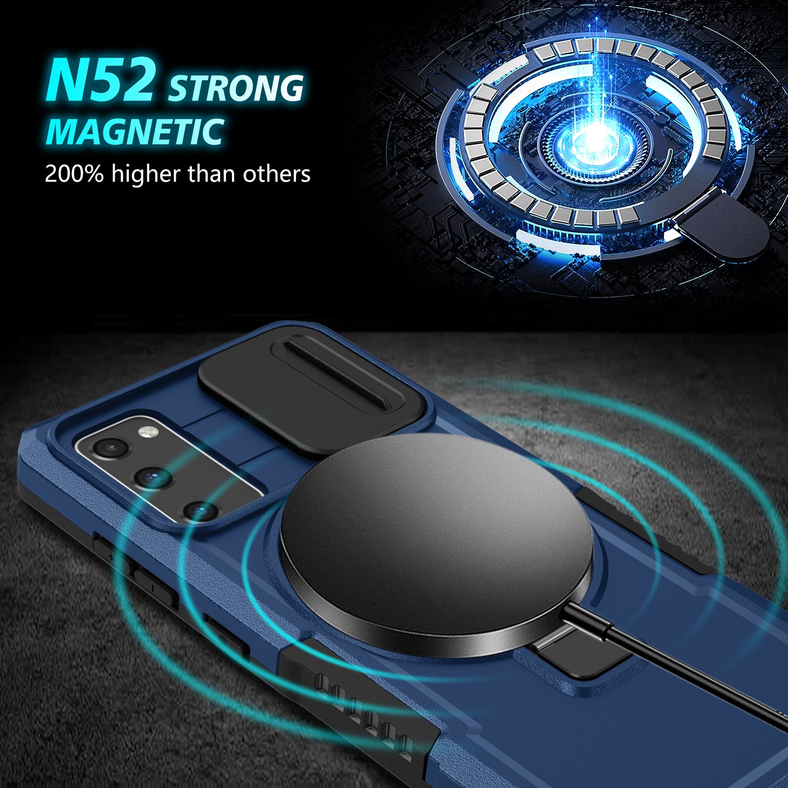 For Samsung Galaxy S20 FE 4G / FE 5G / S20 Lite / S20 FE 2022 Magnetic Case PC+TPU Phone Shell with Slide Camera Lid - Sapphire