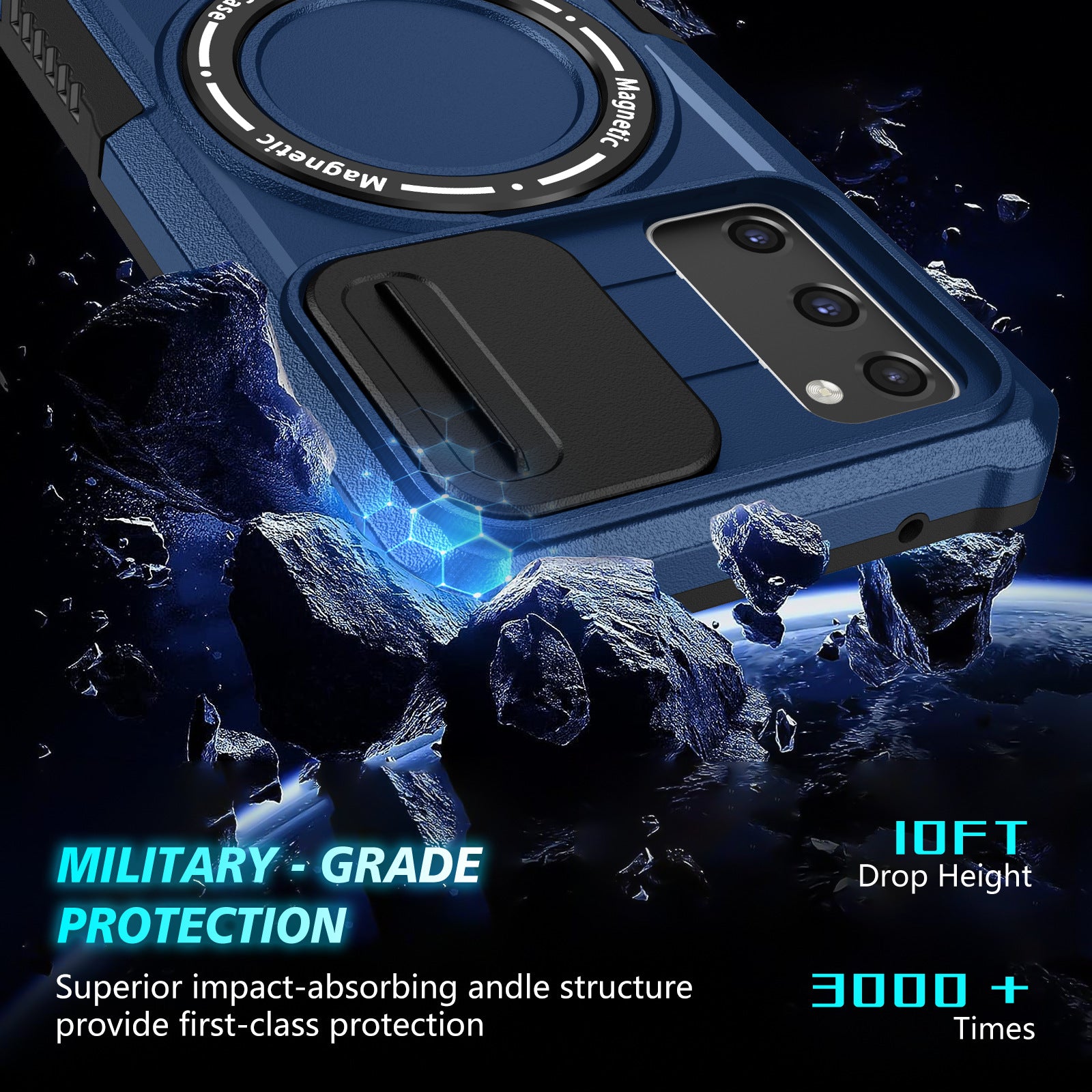 For Samsung Galaxy S20 FE 4G / FE 5G / S20 Lite / S20 FE 2022 Magnetic Case PC+TPU Phone Shell with Slide Camera Lid - Sapphire