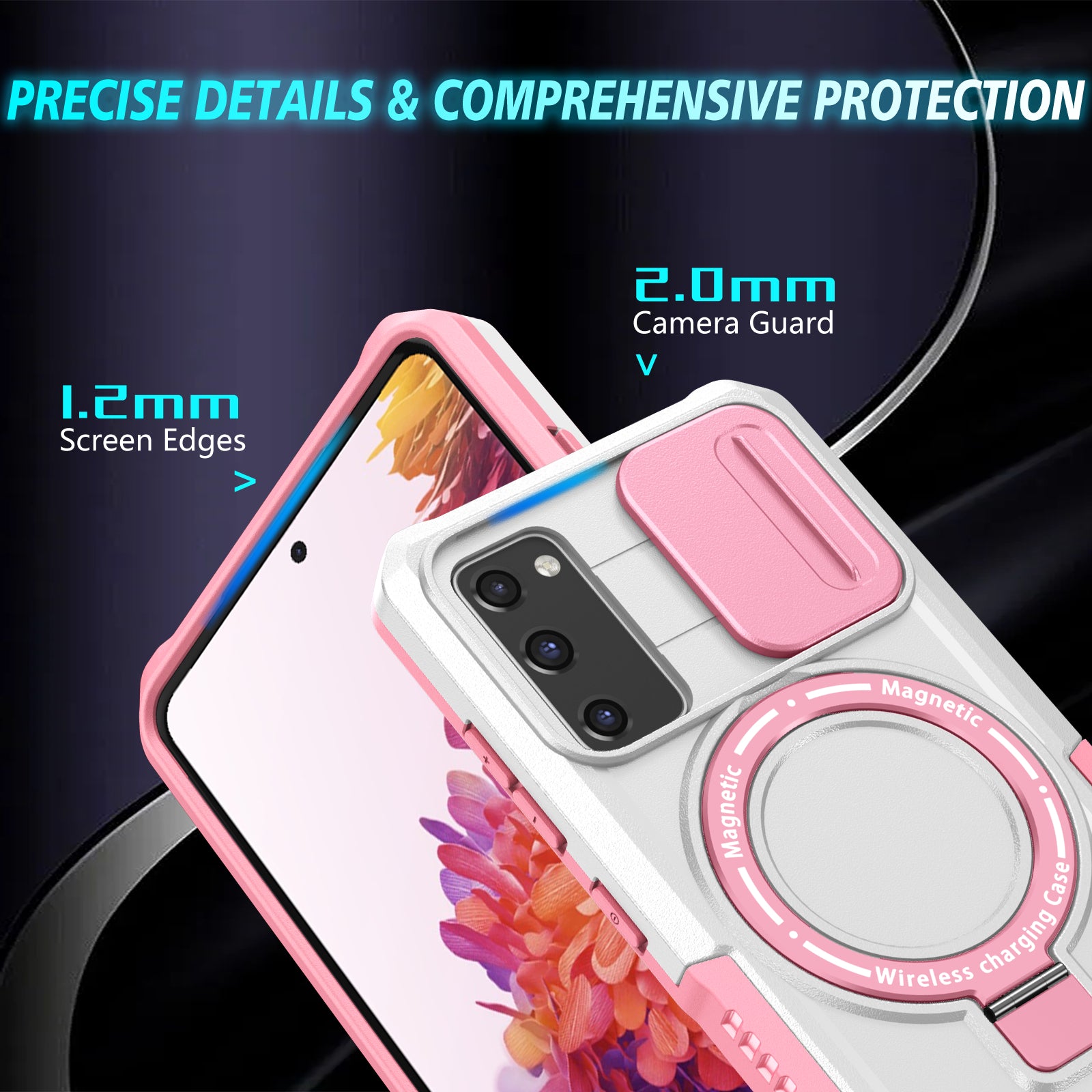 For Samsung Galaxy S20 FE 4G / FE 5G / S20 Lite / S20 FE 2022 Magnetic Case PC+TPU Phone Shell with Slide Camera Lid - Pink  /  White