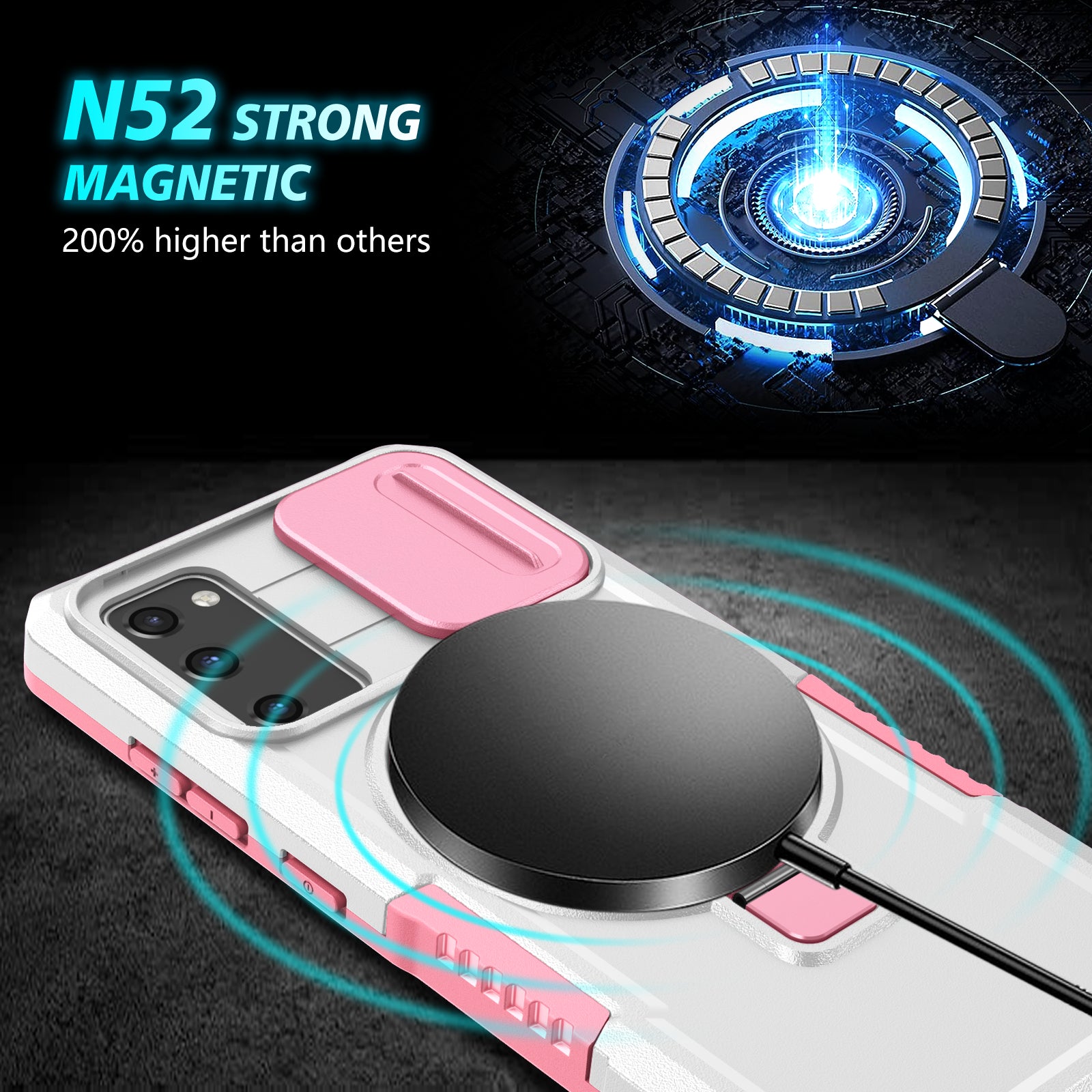 For Samsung Galaxy S20 FE 4G / FE 5G / S20 Lite / S20 FE 2022 Magnetic Case PC+TPU Phone Shell with Slide Camera Lid - Pink  /  White