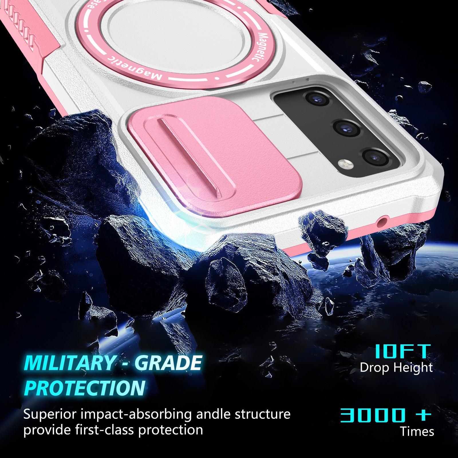 For Samsung Galaxy S20 FE 4G / FE 5G / S20 Lite / S20 FE 2022 Magnetic Case PC+TPU Phone Shell with Slide Camera Lid - Pink  /  White