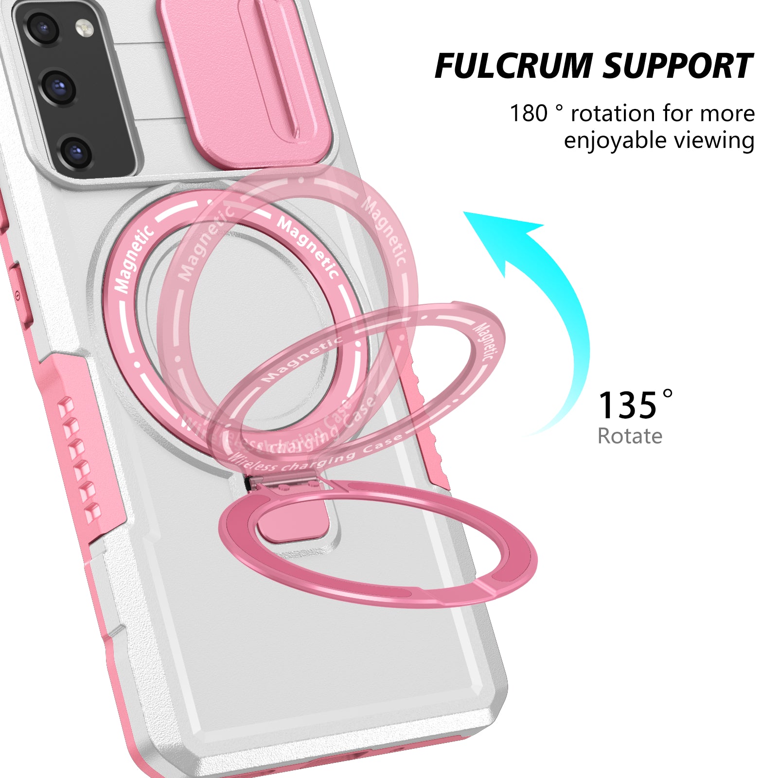 For Samsung Galaxy S20 FE 4G / FE 5G / S20 Lite / S20 FE 2022 Magnetic Case PC+TPU Phone Shell with Slide Camera Lid - Pink  /  White