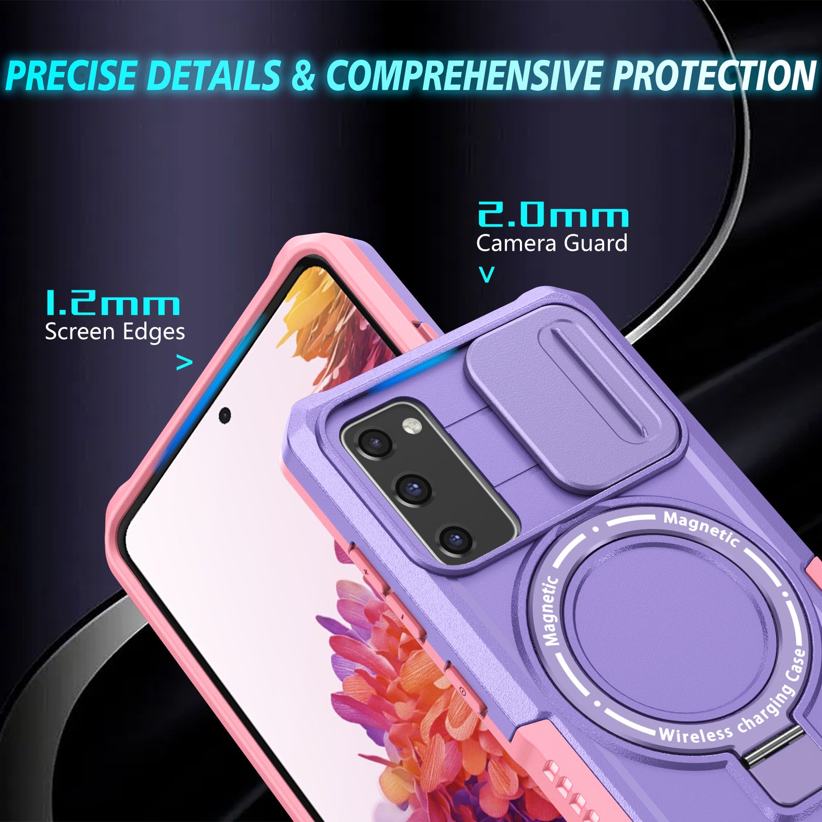 For Samsung Galaxy S20 FE 4G / FE 5G / S20 Lite / S20 FE 2022 Magnetic Case PC+TPU Phone Shell with Slide Camera Lid - Pink  /  Purple