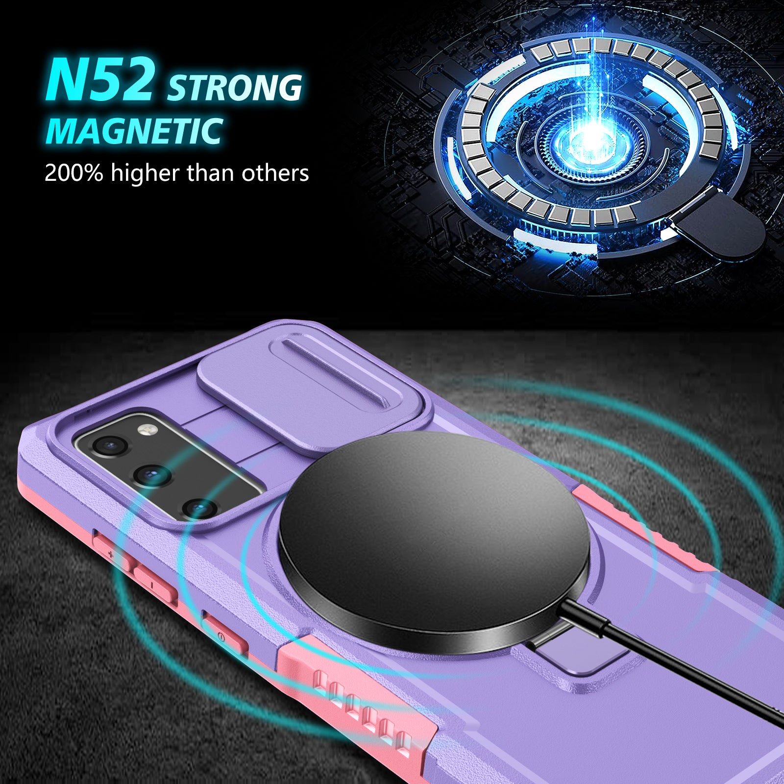 For Samsung Galaxy S20 FE 4G / FE 5G / S20 Lite / S20 FE 2022 Magnetic Case PC+TPU Phone Shell with Slide Camera Lid - Pink  /  Purple