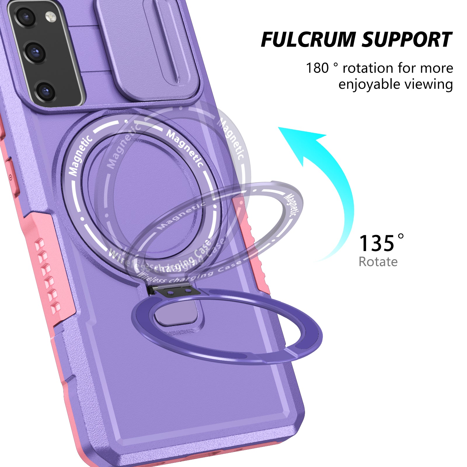 For Samsung Galaxy S20 FE 4G / FE 5G / S20 Lite / S20 FE 2022 Magnetic Case PC+TPU Phone Shell with Slide Camera Lid - Pink  /  Purple