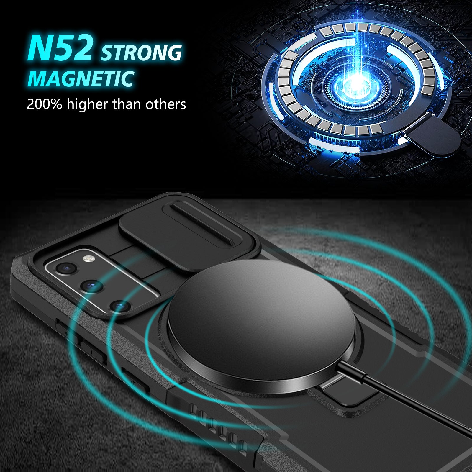 For Samsung Galaxy S20 FE 4G / FE 5G / S20 Lite / S20 FE 2022 Magnetic Case PC+TPU Phone Shell with Slide Camera Lid - Black