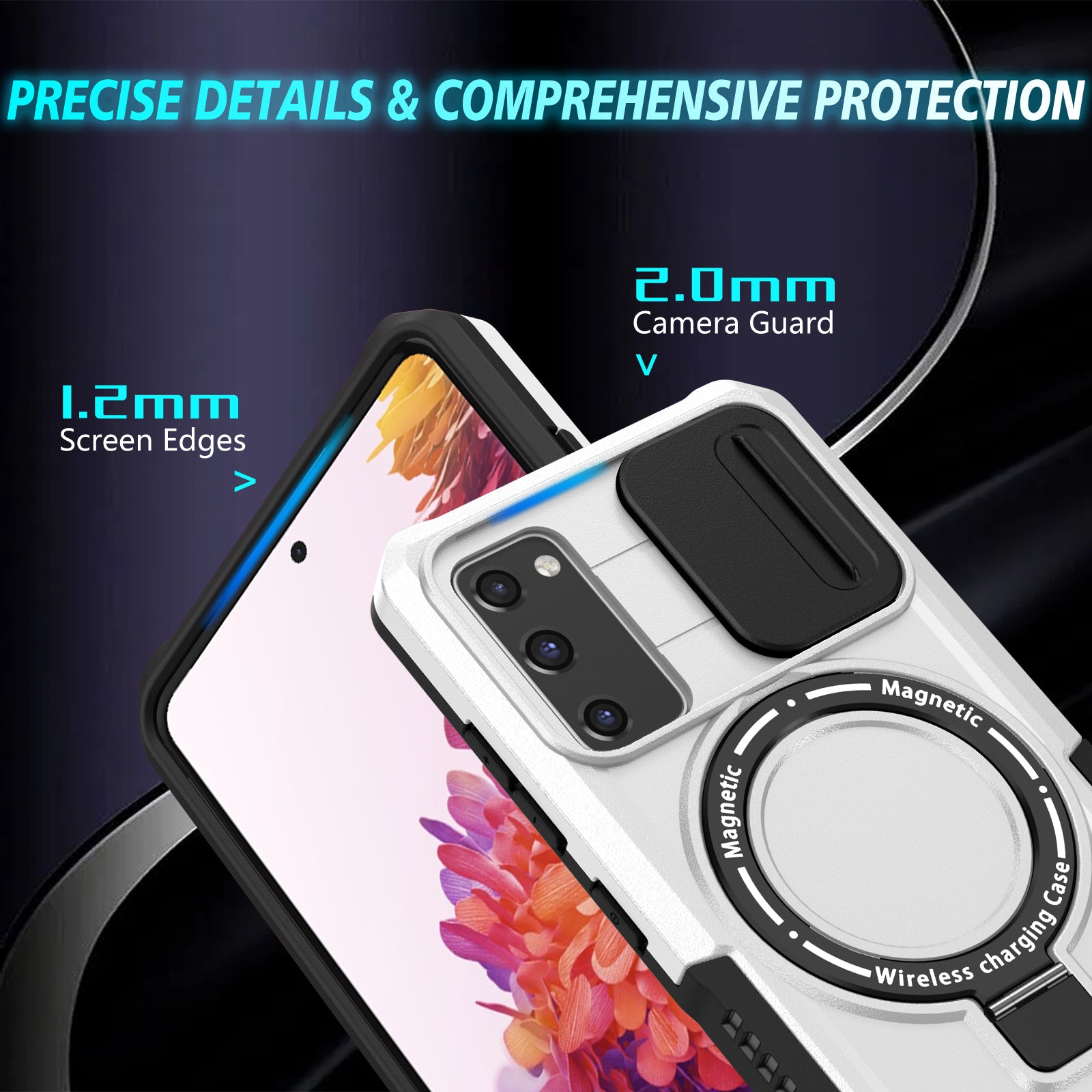 For Samsung Galaxy S20 FE 4G / FE 5G / S20 Lite / S20 FE 2022 Magnetic Case PC+TPU Phone Shell with Slide Camera Lid - Black  /  White