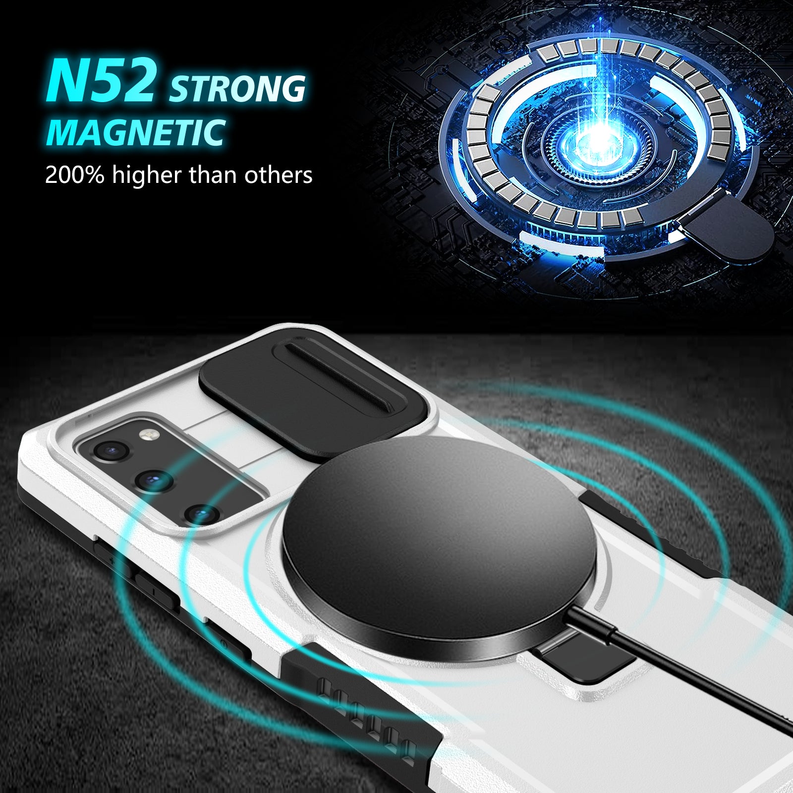 For Samsung Galaxy S20 FE 4G / FE 5G / S20 Lite / S20 FE 2022 Magnetic Case PC+TPU Phone Shell with Slide Camera Lid - Black  /  White