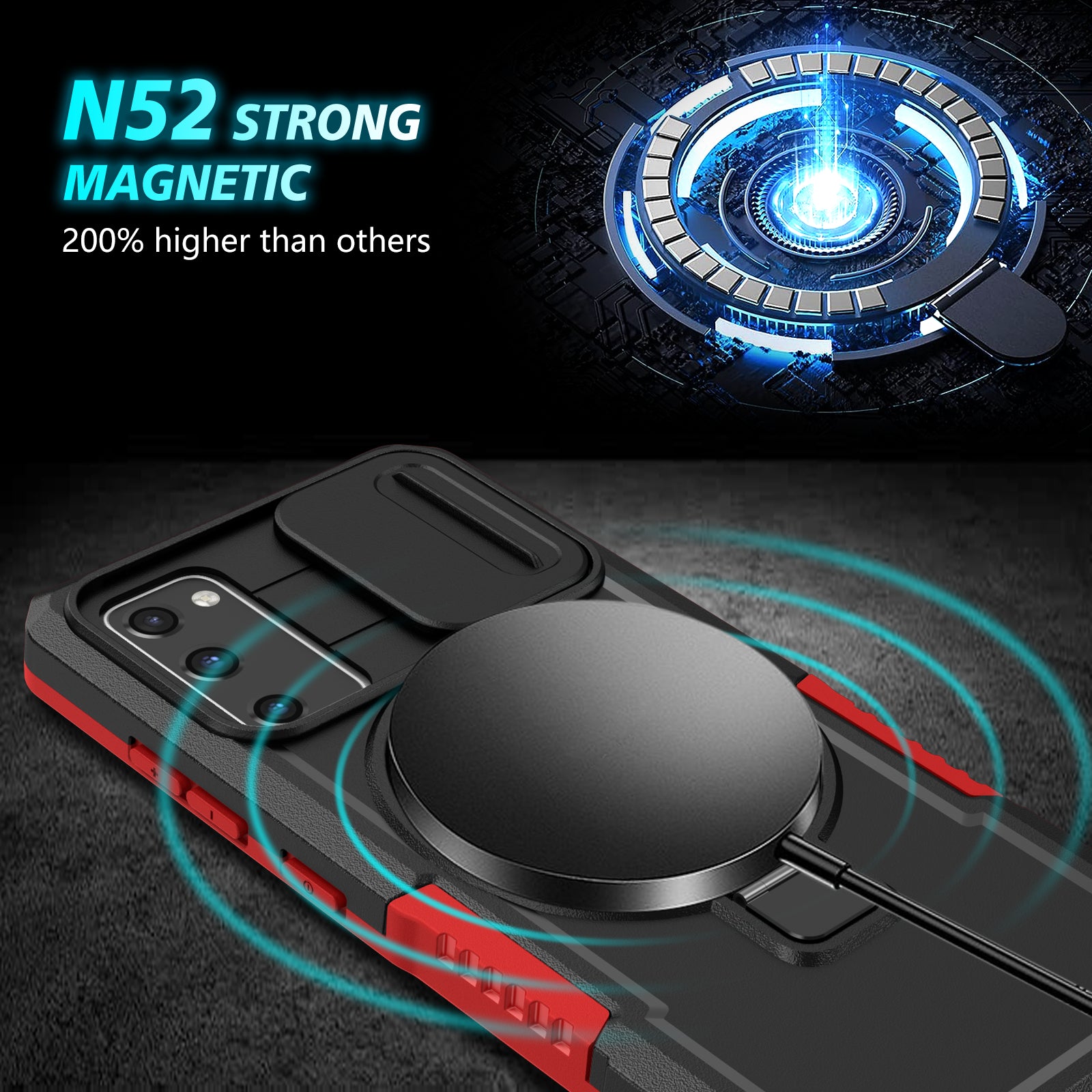 For Samsung Galaxy S20 FE 4G / FE 5G / S20 Lite / S20 FE 2022 Magnetic Case PC+TPU Phone Shell with Slide Camera Lid - Red  /  Black