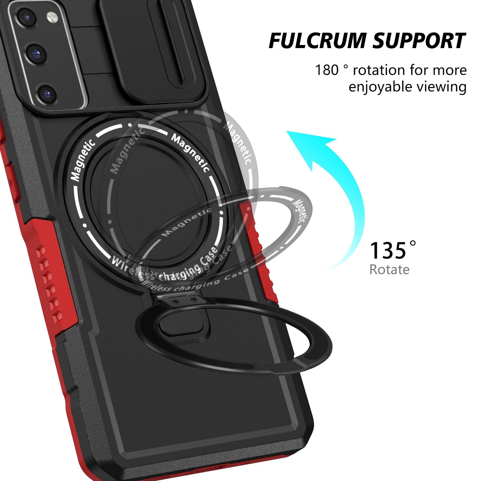 For Samsung Galaxy S20 FE 4G / FE 5G / S20 Lite / S20 FE 2022 Magnetic Case PC+TPU Phone Shell with Slide Camera Lid - Red  /  Black