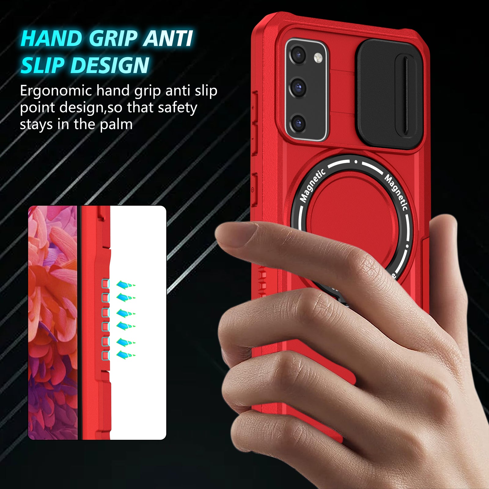 For Samsung Galaxy S20 FE 4G / FE 5G / S20 Lite / S20 FE 2022 Magnetic Case PC+TPU Phone Shell with Slide Camera Lid - Red