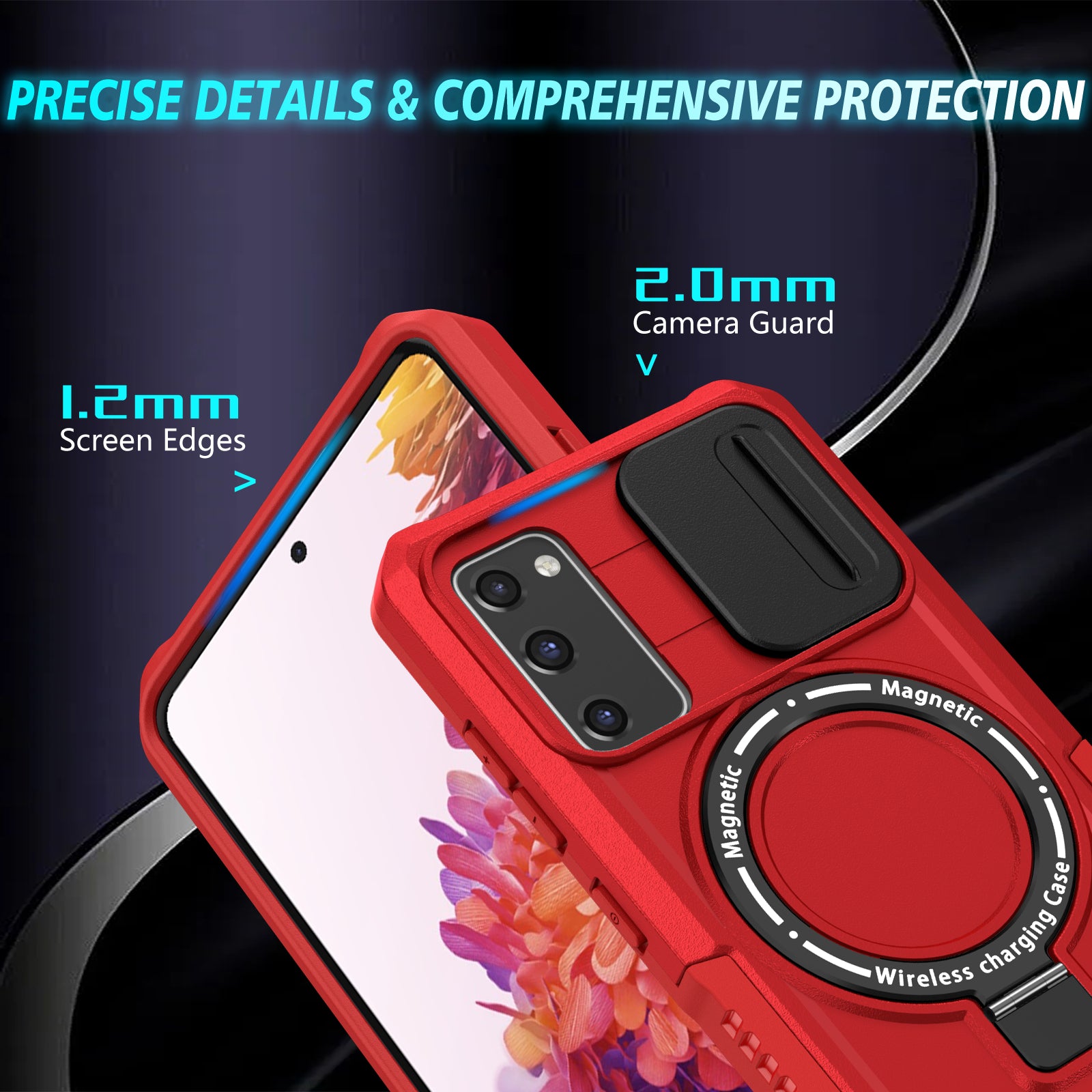 For Samsung Galaxy S20 FE 4G / FE 5G / S20 Lite / S20 FE 2022 Magnetic Case PC+TPU Phone Shell with Slide Camera Lid - Red