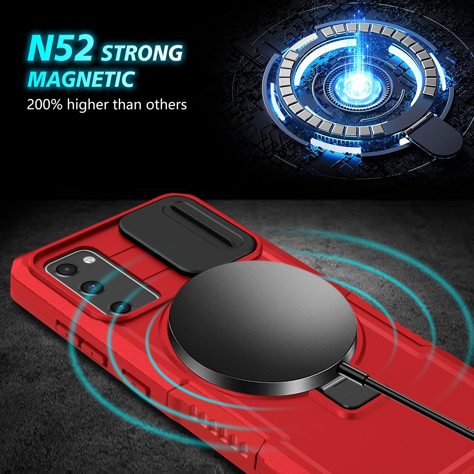 For Samsung Galaxy S20 FE 4G / FE 5G / S20 Lite / S20 FE 2022 Magnetic Case PC+TPU Phone Shell with Slide Camera Lid - Red