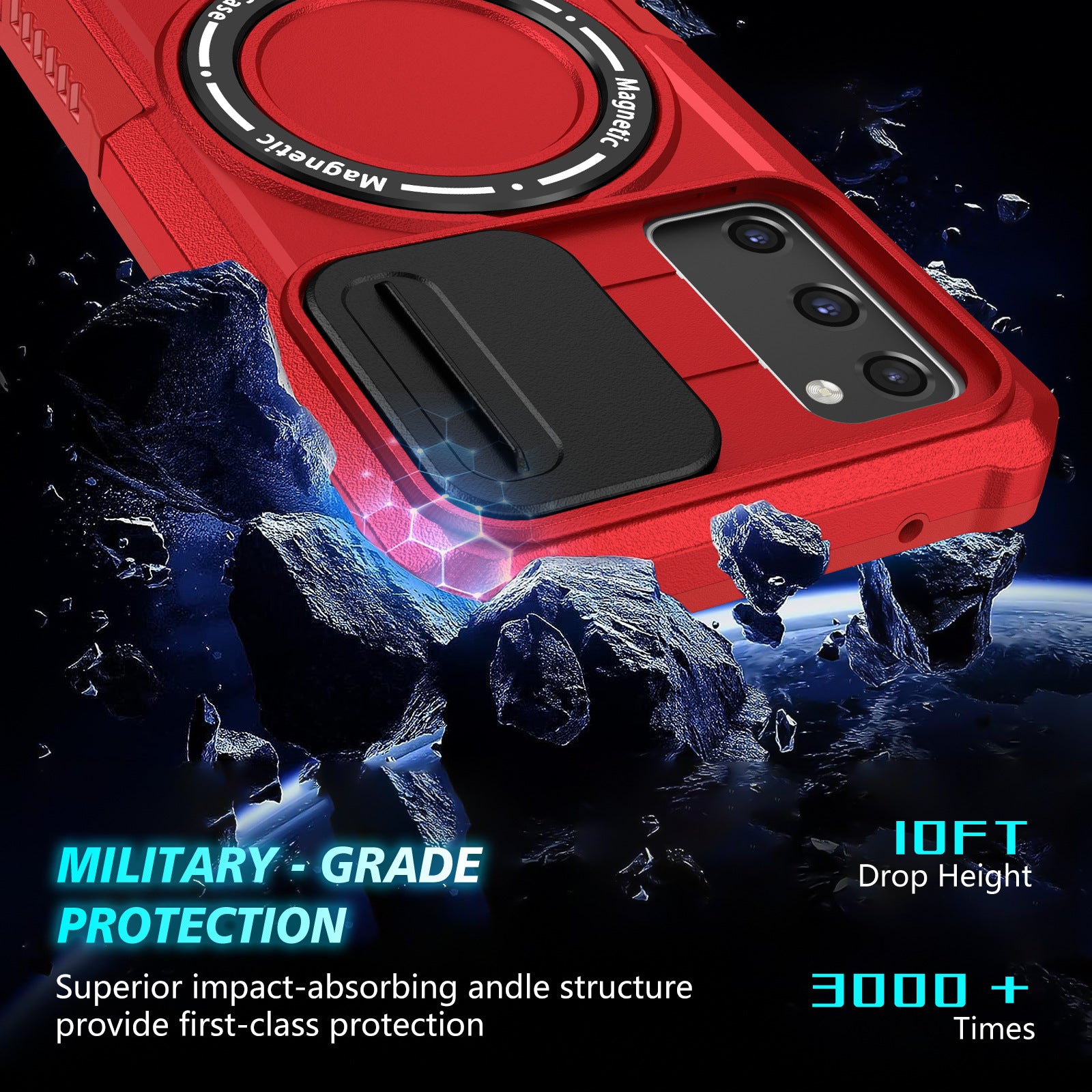 For Samsung Galaxy S20 FE 4G / FE 5G / S20 Lite / S20 FE 2022 Magnetic Case PC+TPU Phone Shell with Slide Camera Lid - Red