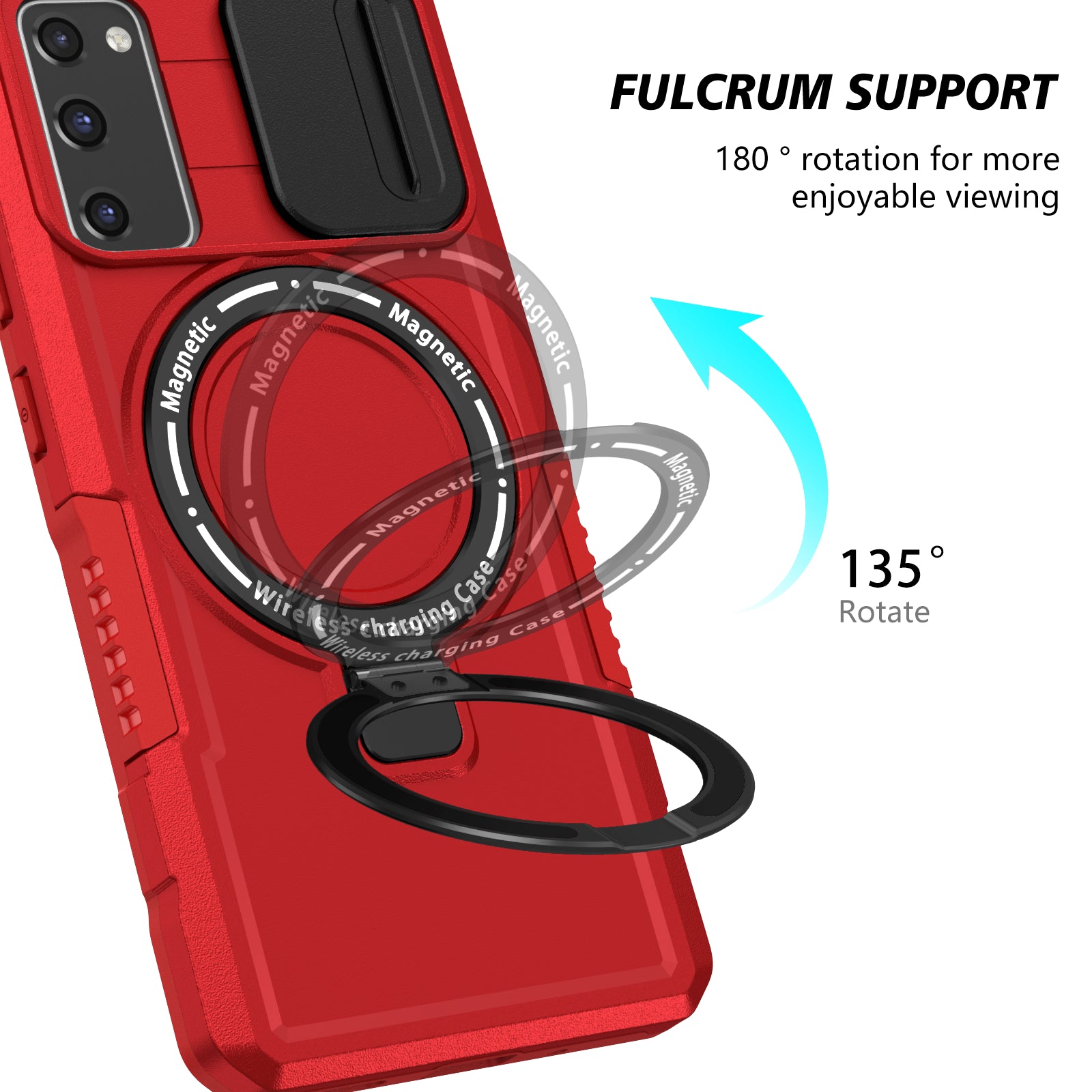 For Samsung Galaxy S20 FE 4G / FE 5G / S20 Lite / S20 FE 2022 Magnetic Case PC+TPU Phone Shell with Slide Camera Lid - Red