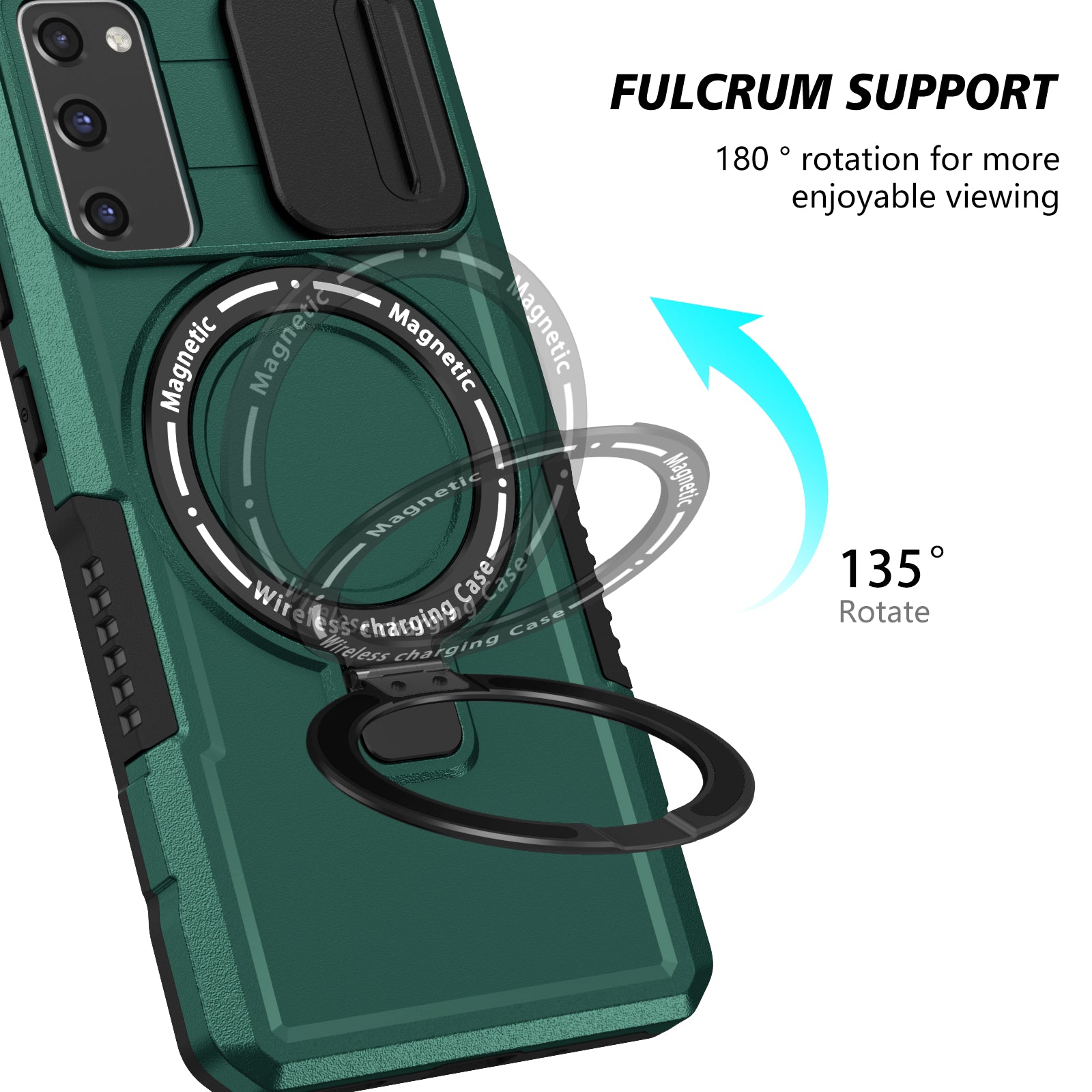 For Samsung Galaxy S20 FE 4G / FE 5G / S20 Lite / S20 FE 2022 Magnetic Case PC+TPU Phone Shell with Slide Camera Lid - Blackish Green