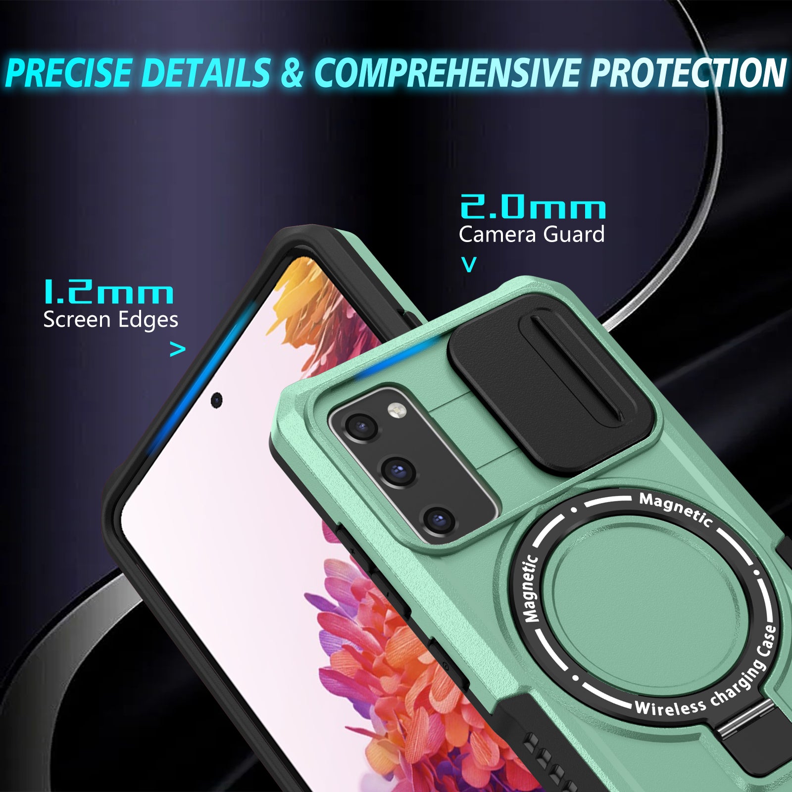 For Samsung Galaxy S20 FE 4G / FE 5G / S20 Lite / S20 FE 2022 Magnetic Case PC+TPU Phone Shell with Slide Camera Lid - Light Green