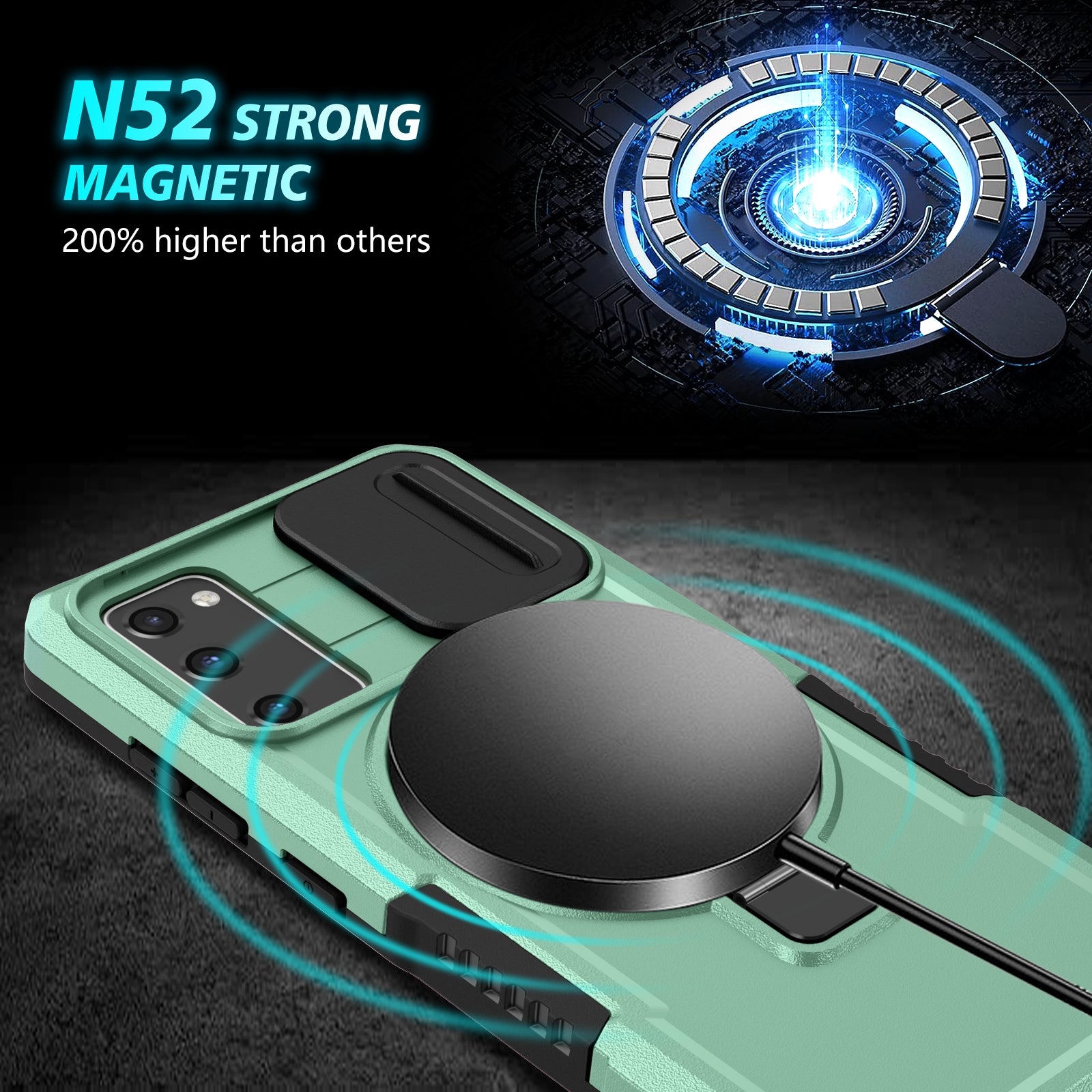 For Samsung Galaxy S20 FE 4G / FE 5G / S20 Lite / S20 FE 2022 Magnetic Case PC+TPU Phone Shell with Slide Camera Lid - Light Green