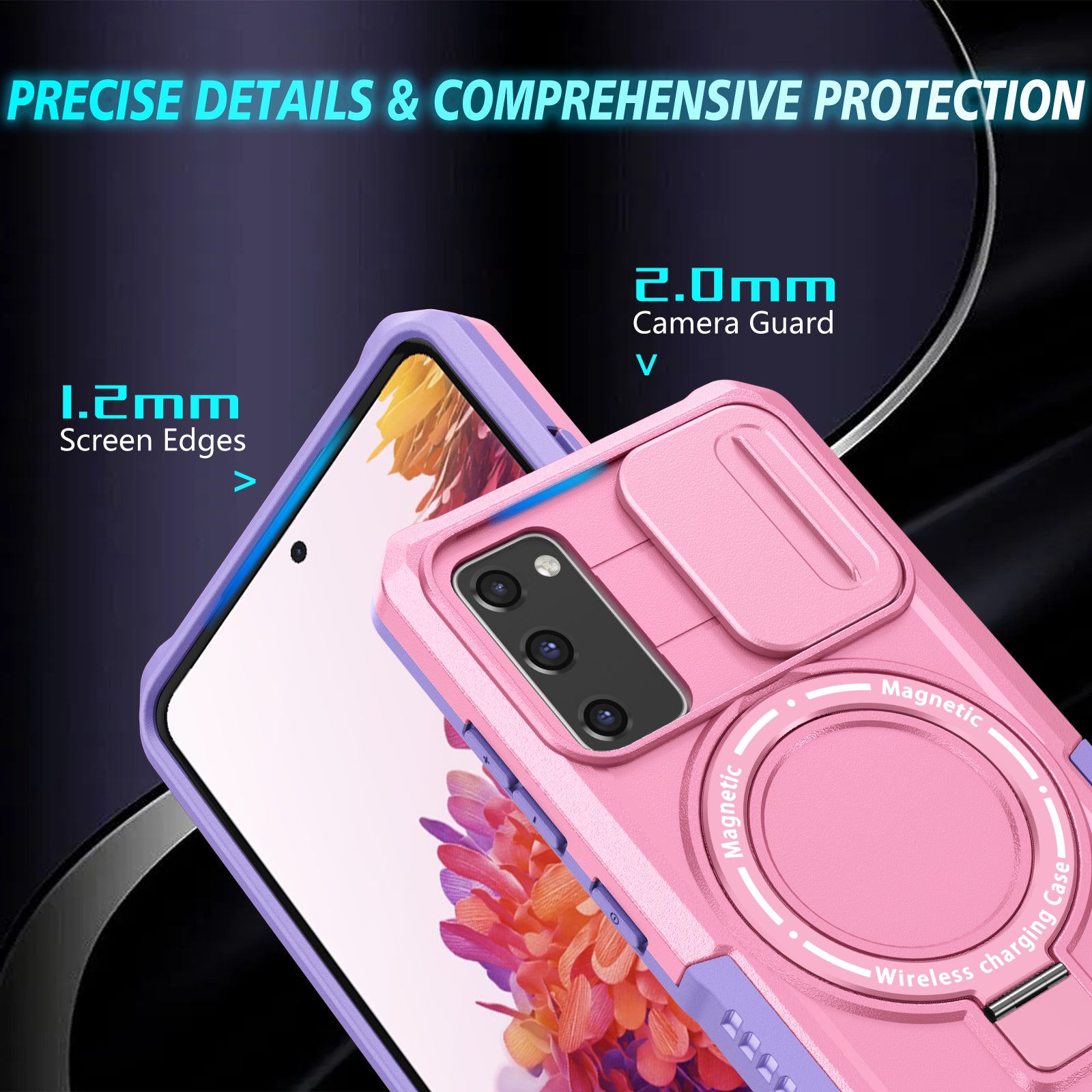 For Samsung Galaxy S20 FE 4G / FE 5G / S20 Lite / S20 FE 2022 Magnetic Case PC+TPU Phone Shell with Slide Camera Lid - Purple  /  Pink