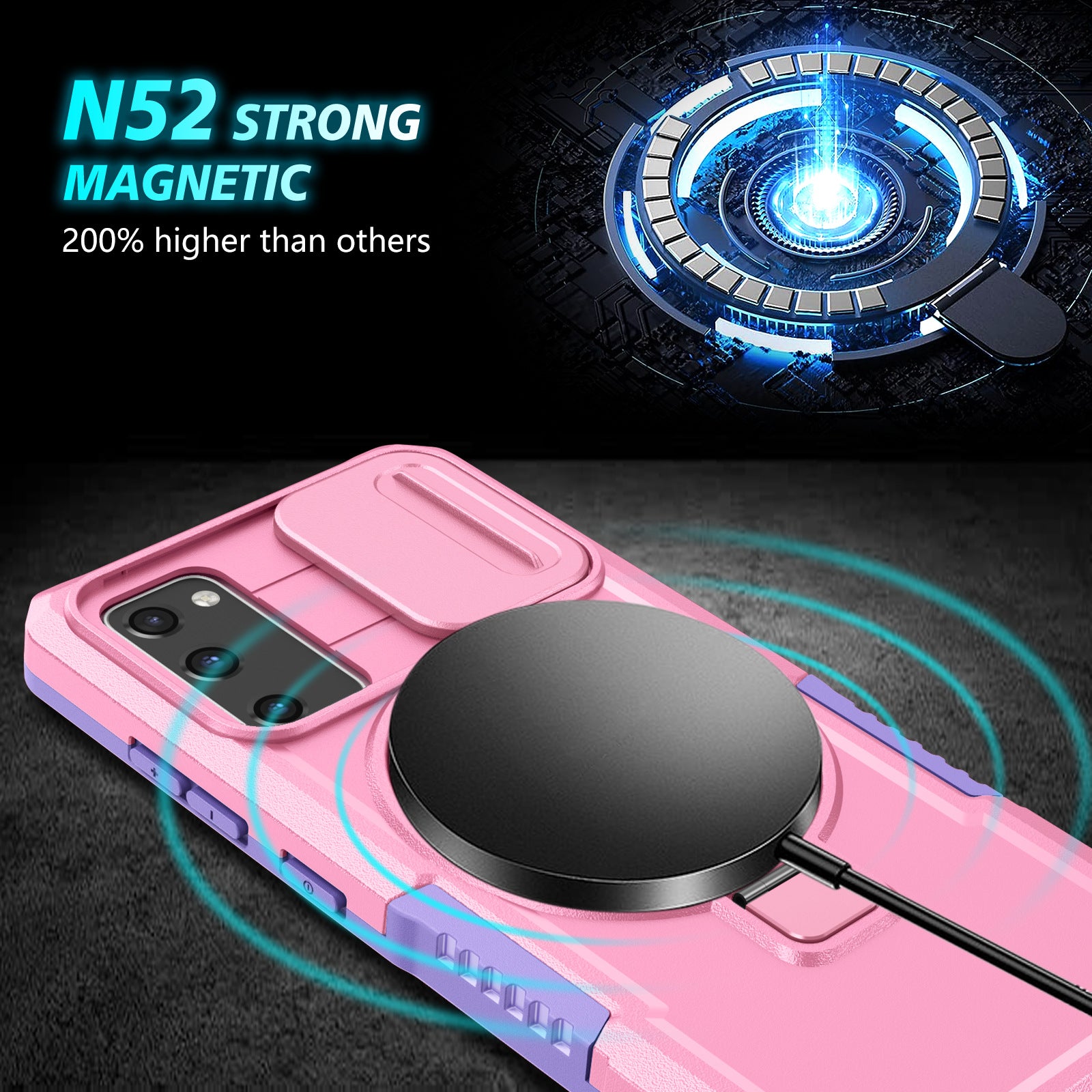 For Samsung Galaxy S20 FE 4G / FE 5G / S20 Lite / S20 FE 2022 Magnetic Case PC+TPU Phone Shell with Slide Camera Lid - Purple  /  Pink